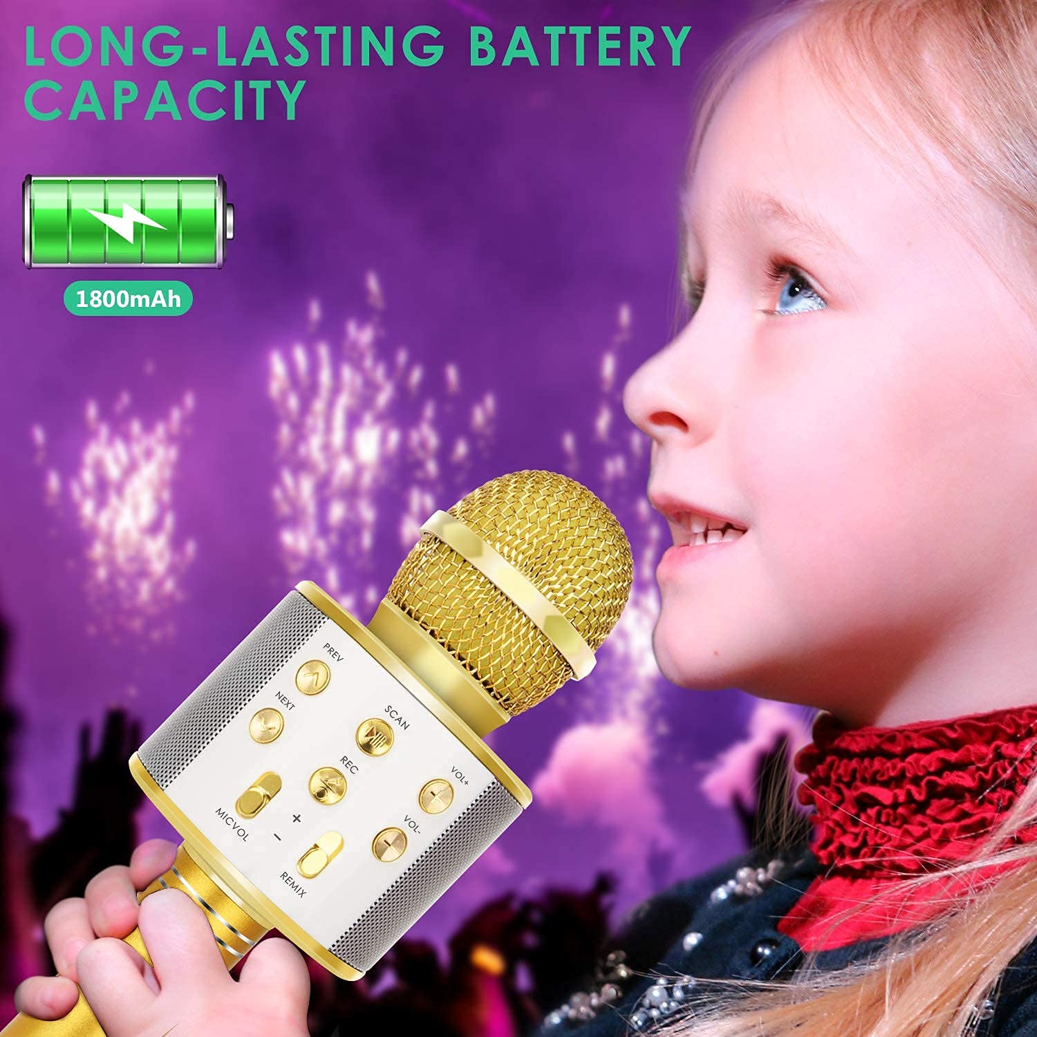 Foto 6 | Micrófono De Karaoke Kidwill Inalámbrico Bluetooth Para Niños, Color Dorado - Venta Internacional.