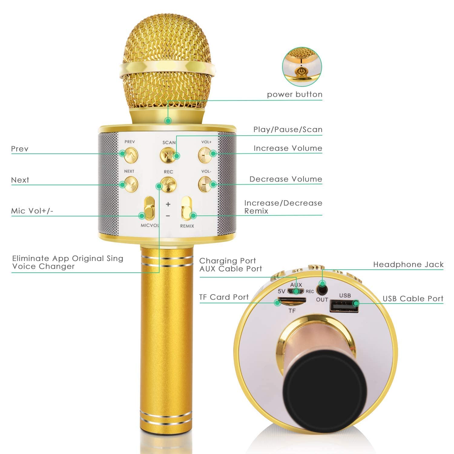 Foto 7 | Micrófono De Karaoke Kidwill Inalámbrico Bluetooth Para Niños, Color Dorado - Venta Internacional.