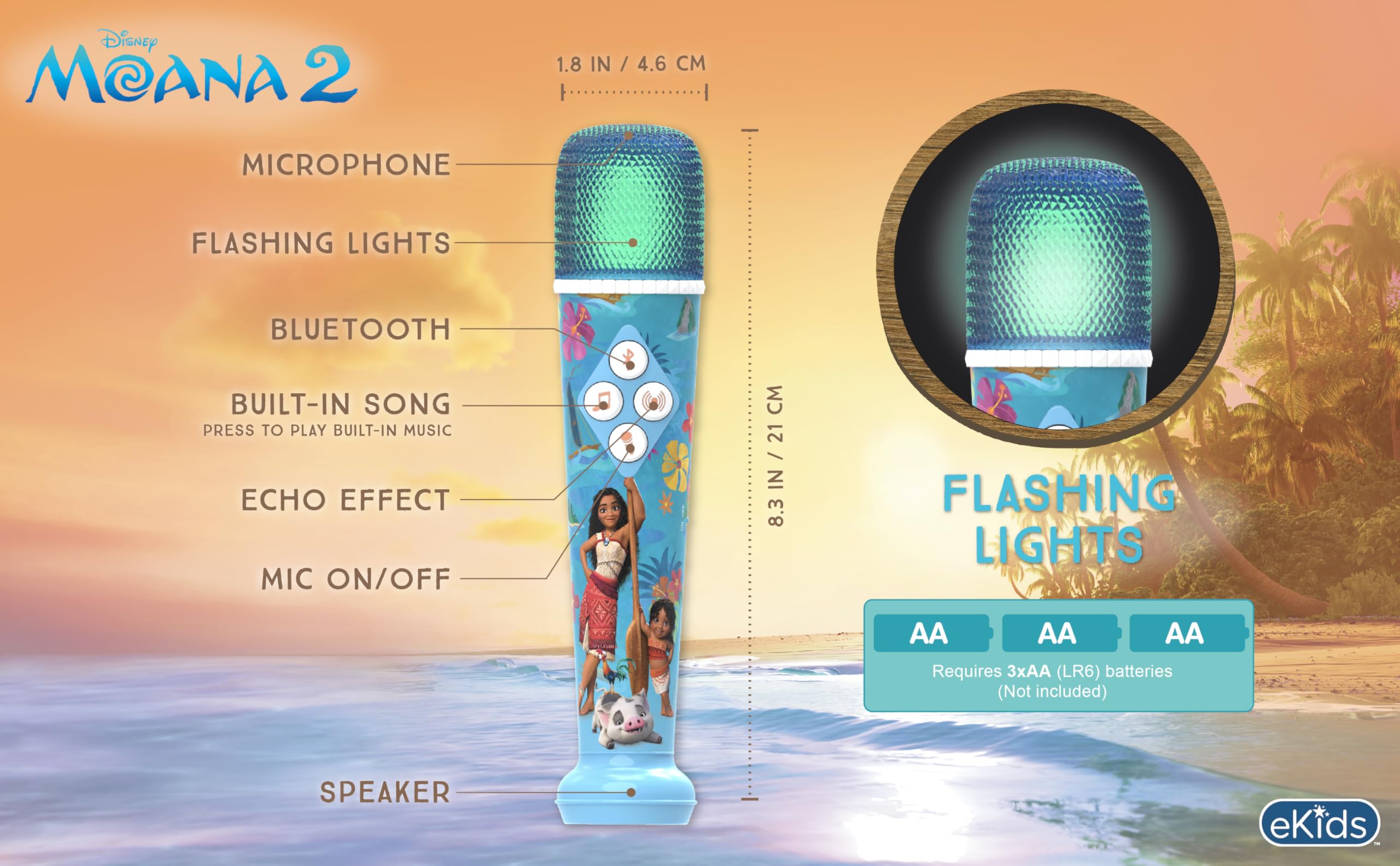 Foto 4 pulgar | Micrófono De Karaoke Ekids Moana 2 Bluetooth Con Música Y Luz - Venta Internacional.