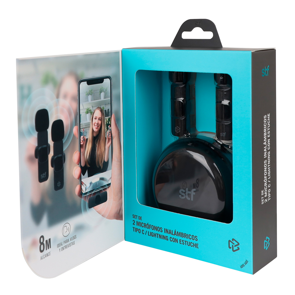 Foto 7 | Kit 2 Micrófonos Inalámbricos Para Celular  Stf | Tipo C - Lightning Con Estuche