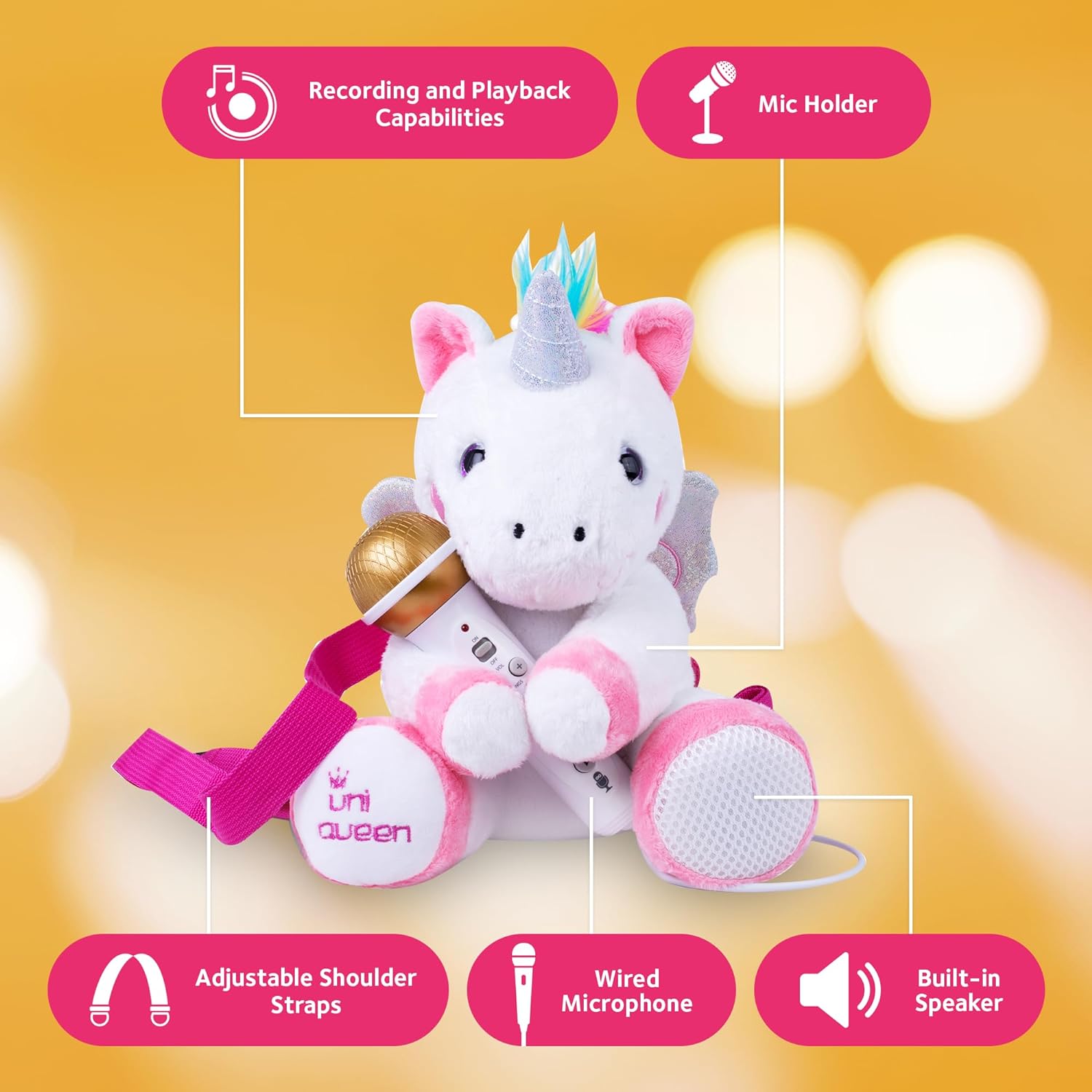 Foto 3 | Mochila De Peluche Singing Machine Kids Sing Along Crew Uni Queen Con Altavoz, Micrófono, Canciones.