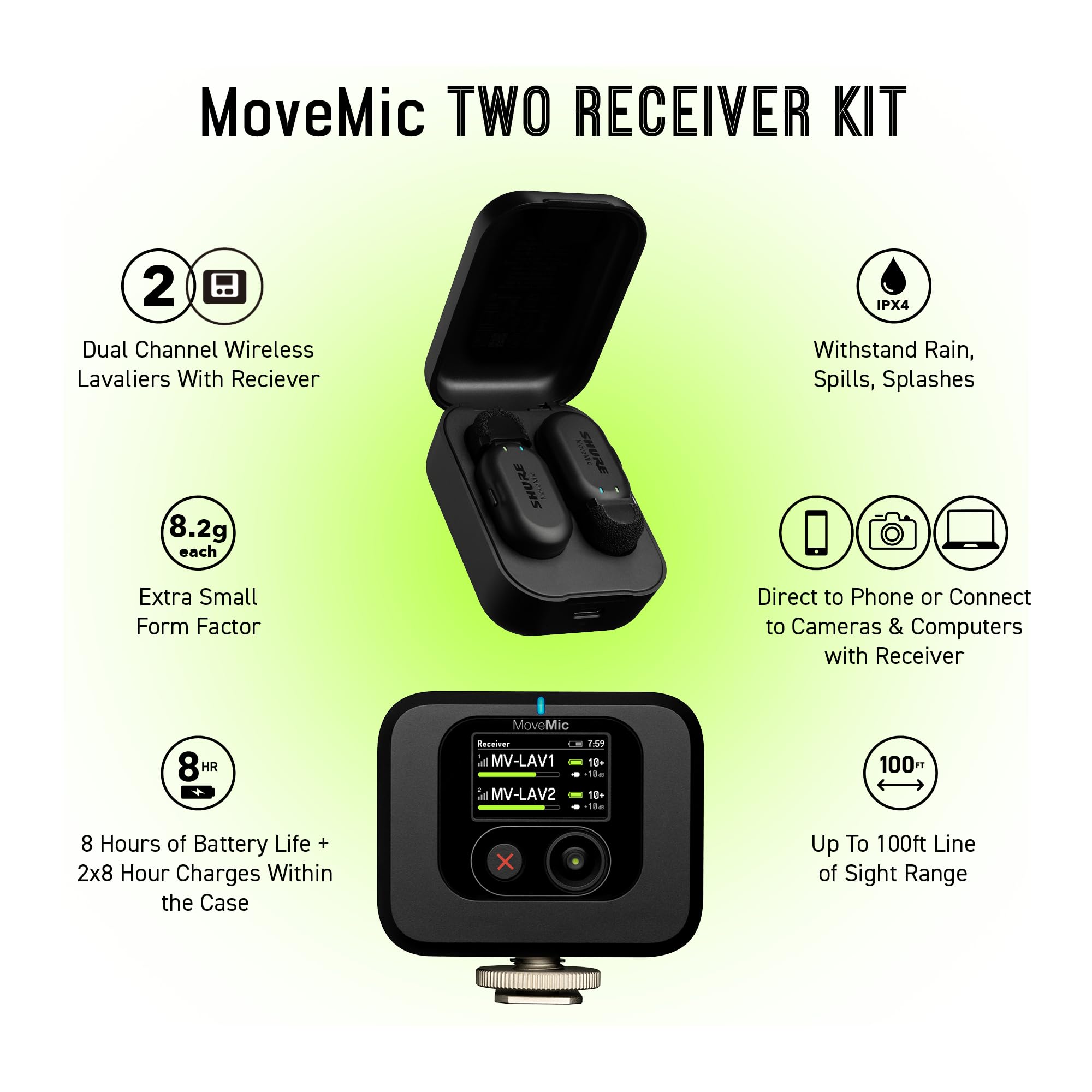 Foto 5 pulgar | Micrófonos Lavalier Inalámbricos Shure Movemic Two Kit Con Receptor - Venta Internacional.