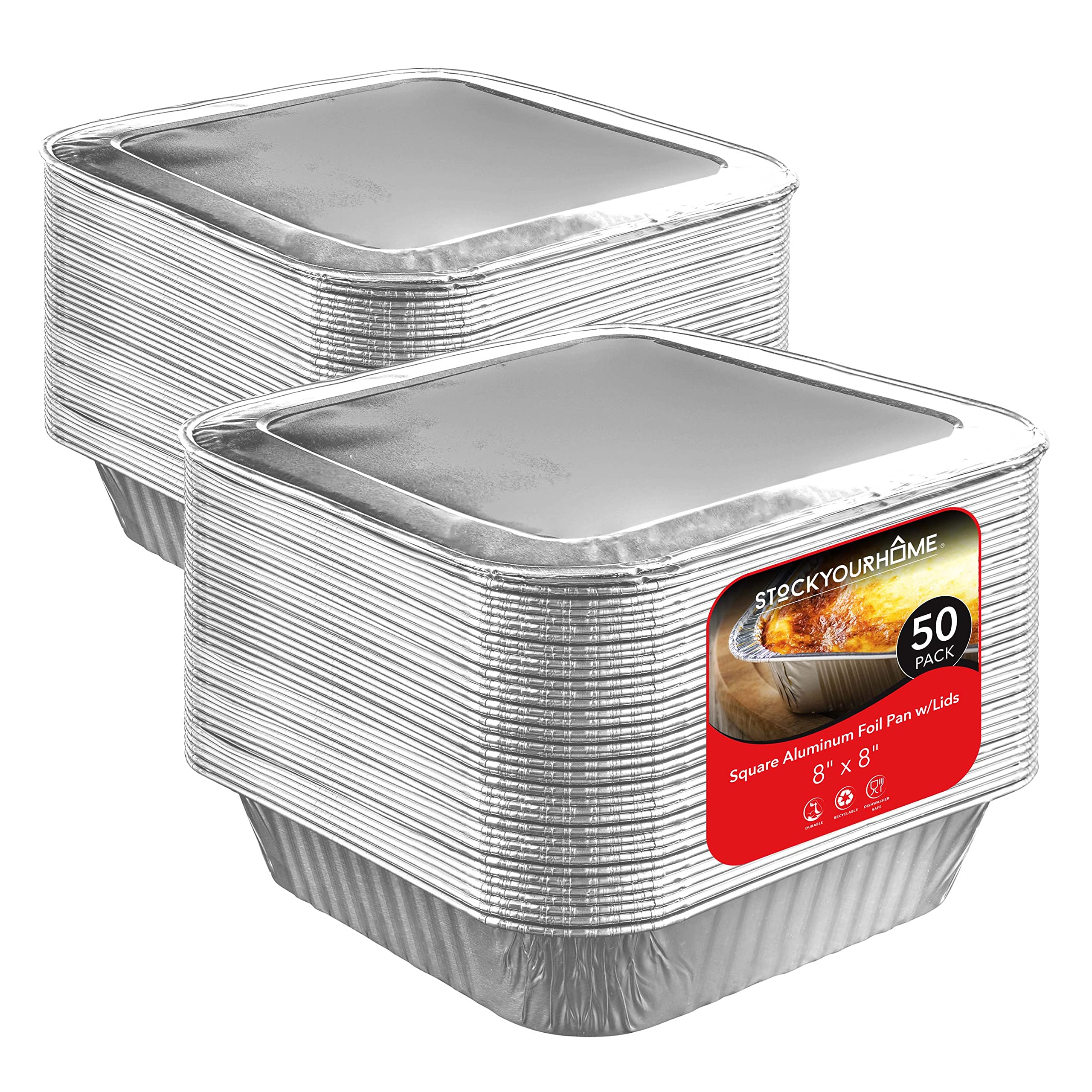 Foto 1 | Moldes Para Tartas Stock Your Home, 8 Cuadrados (paquete De 50) De Aluminio Con Tapas - Venta Internacional.
