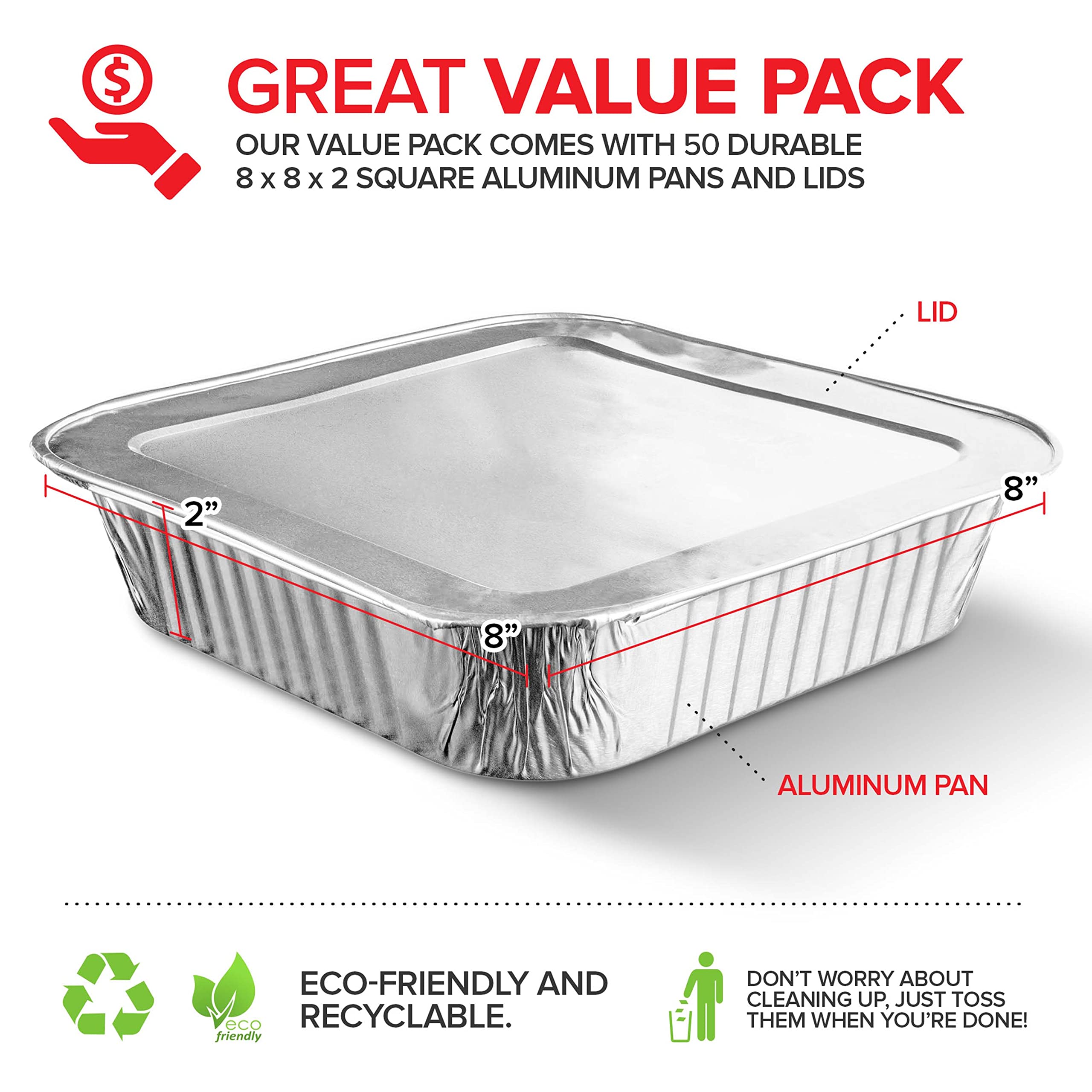 Foto 2 | Moldes Para Tartas Stock Your Home, 8 Cuadrados (paquete De 50) De Aluminio Con Tapas - Venta Internacional.