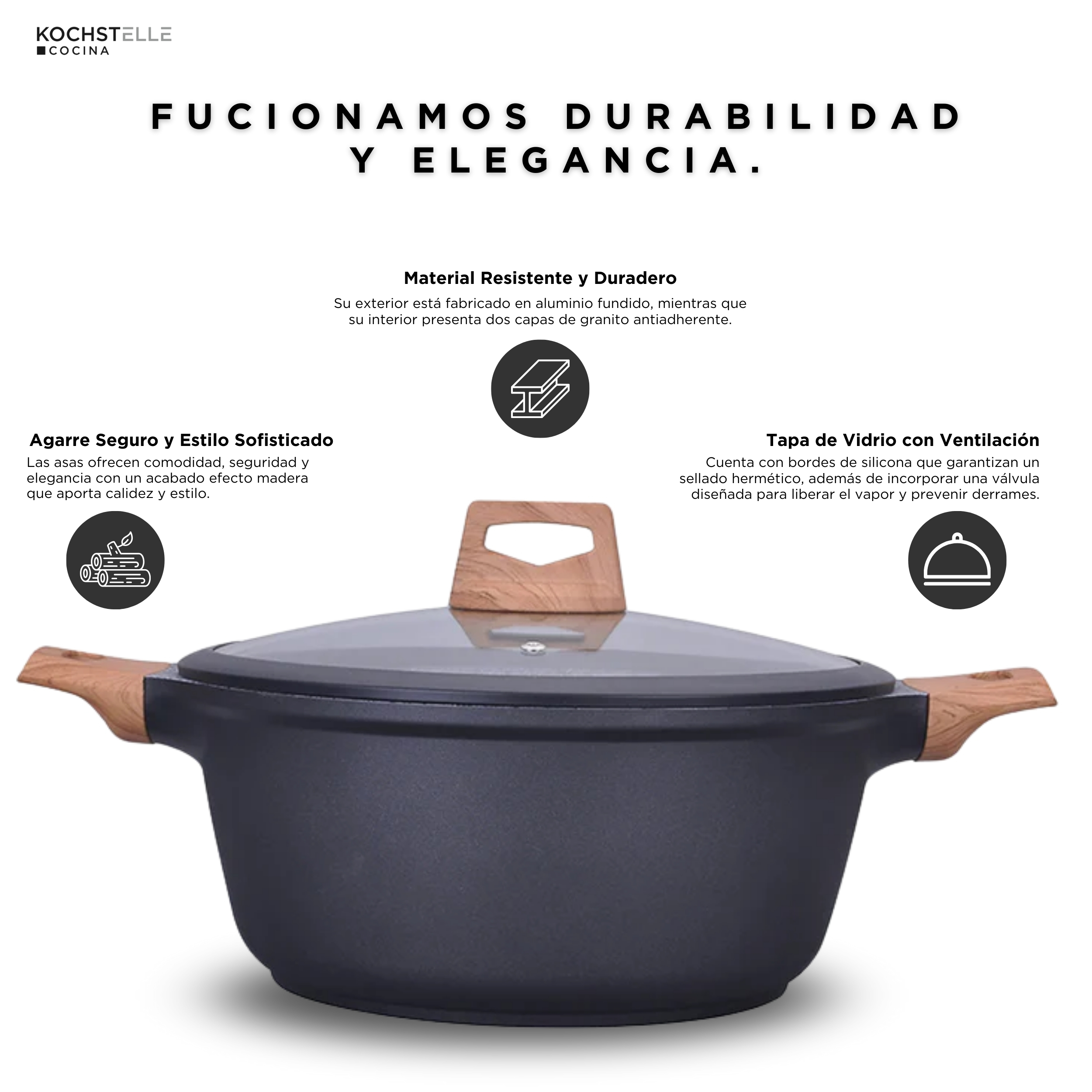 Foto 8 pulgar | KOCHSTELLE Batería de Cocina Wood Color Negro Antiadherente de 10 piezas