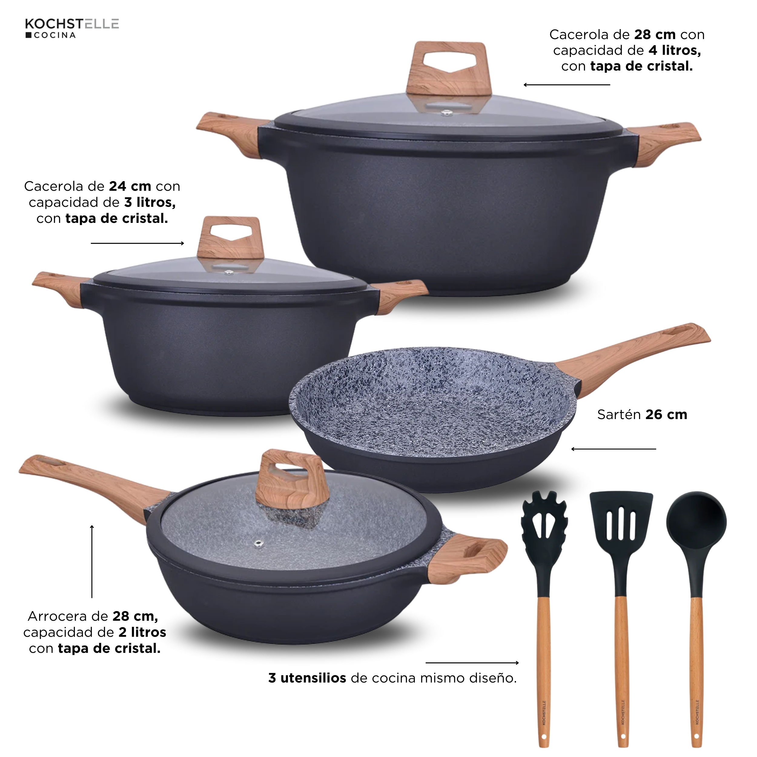 Foto 9 pulgar | KOCHSTELLE Batería de Cocina Wood Color Negro Antiadherente de 10 piezas