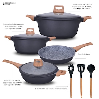 Foto 8 | KOCHSTELLE Batería de Cocina Wood Color Negro Antiadherente de 10 piezas