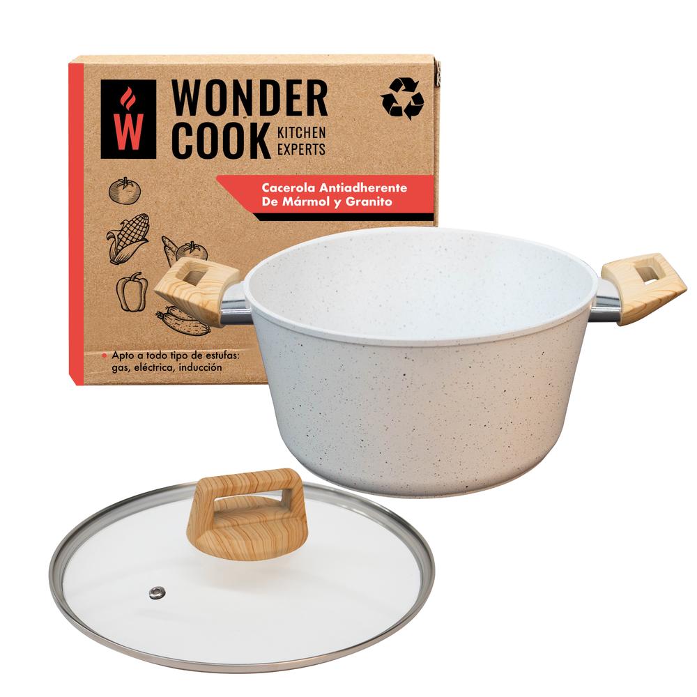 Foto 2 pulgar | Cacerola Antiadherente Wonder Cook con Tapa 24 cm Mármol Granito Libre Pfoa