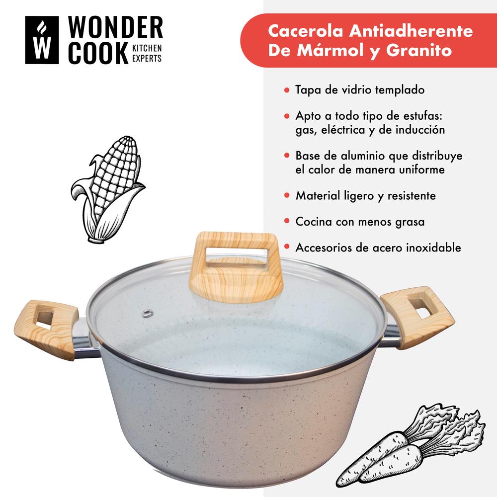 Foto 3 pulgar | Cacerola Antiadherente Wonder Cook con Tapa 24 cm Mármol Granito Libre Pfoa