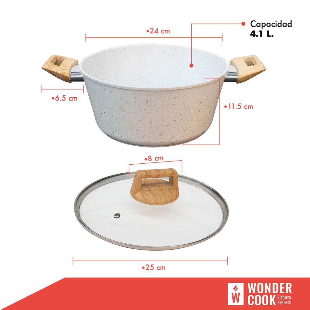 Foto 4 pulgar | Cacerola Antiadherente Wonder Cook con Tapa 24 cm Mármol Granito Libre Pfoa