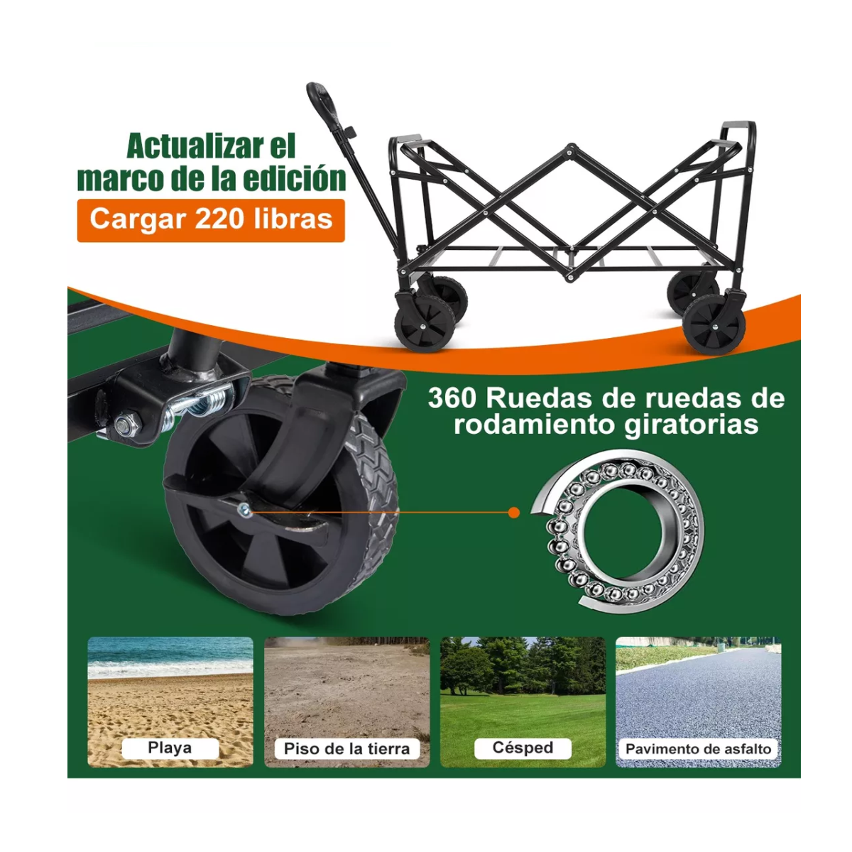 Foto 3 pulgar | Carrito Vagón Plegable Multiusos Con Manija Para Acampar Negro