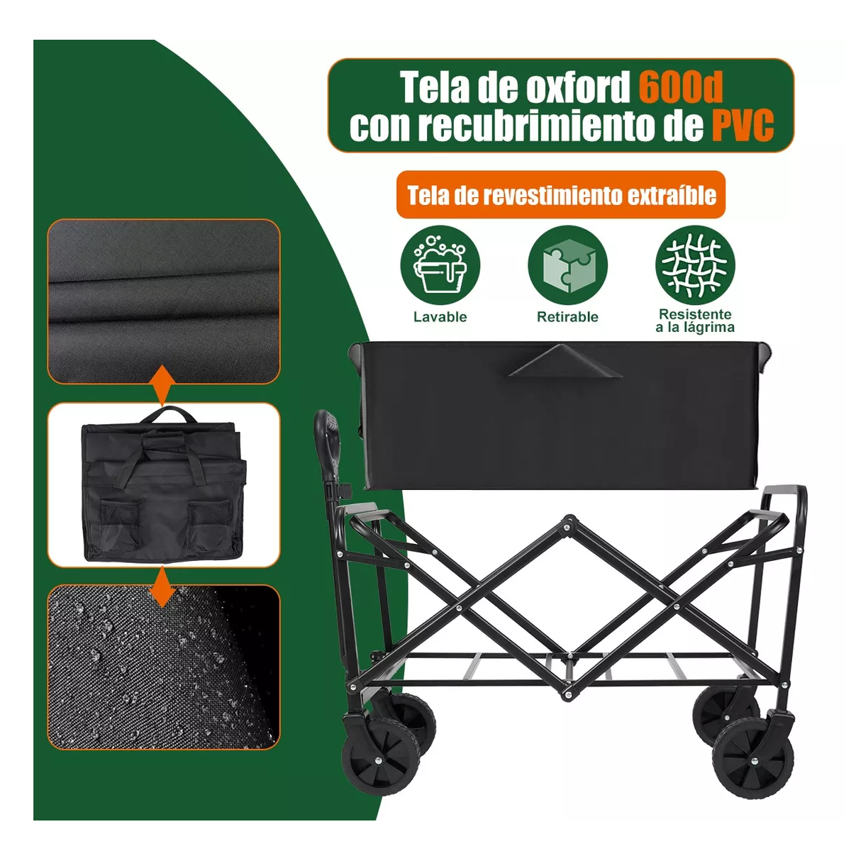 Foto 5 pulgar | Carrito Vagón Plegable Multiusos Con Manija Para Acampar Negro