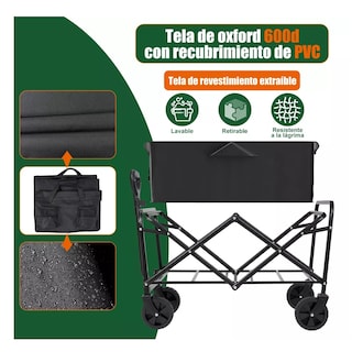 Foto 4 | Carrito Vagón Plegable Multiusos Con Manija Para Acampar Negro