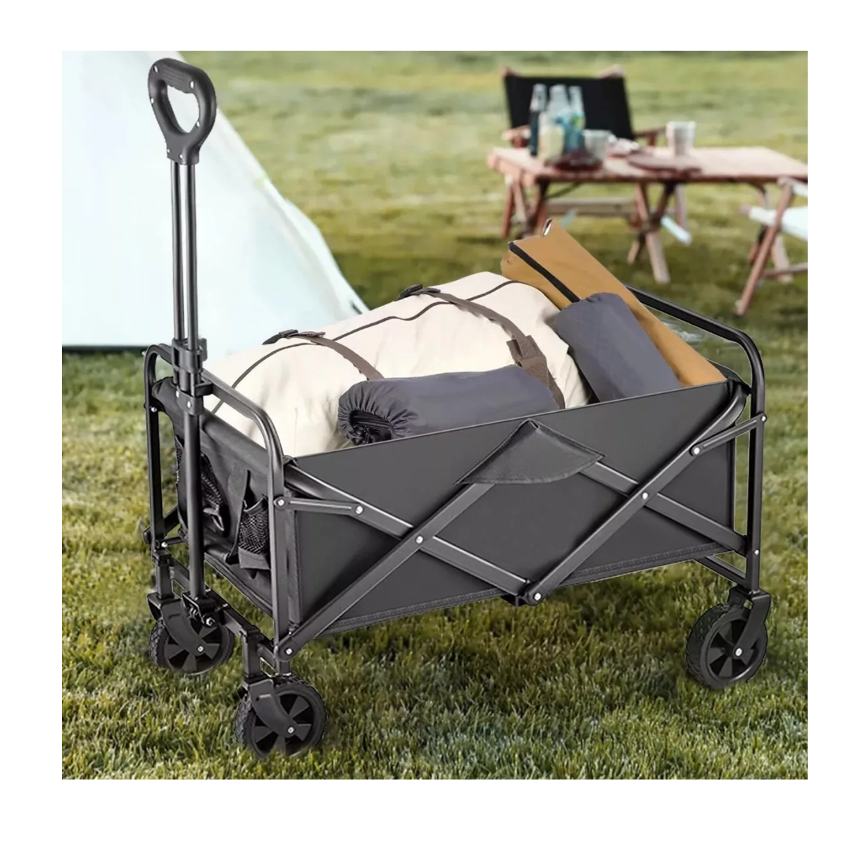 Foto 6 pulgar | Carrito Vagón Plegable Multiusos Con Manija Para Acampar Negro