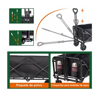Foto 3 | Carrito Vagón Plegable Multiusos Con Manija Para Acampar Negro