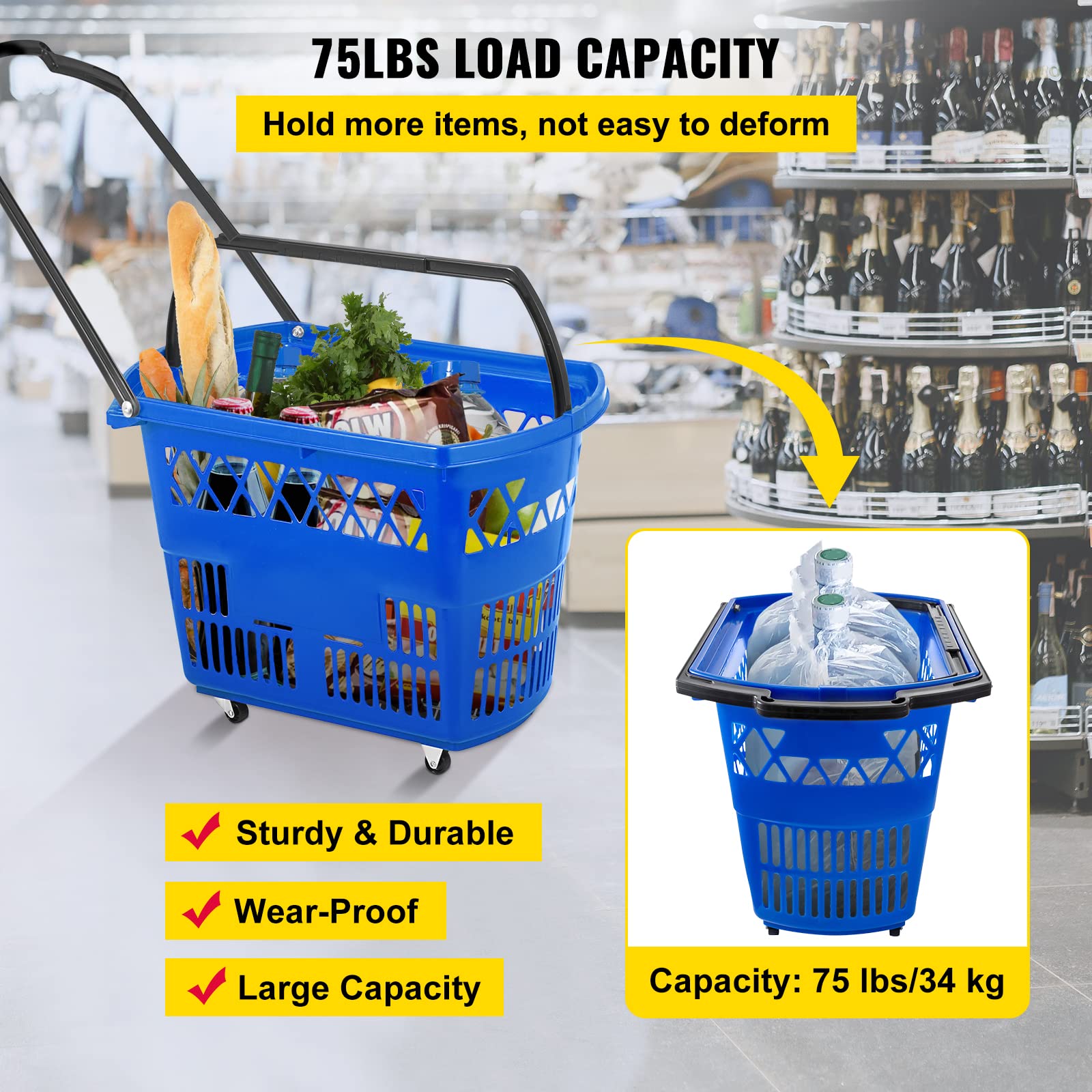 Foto 4 pulgar | Carritos De Compras Mophorn Blue Con Asas, Capacidad De Carga De 34 Kg - Venta Internacional.