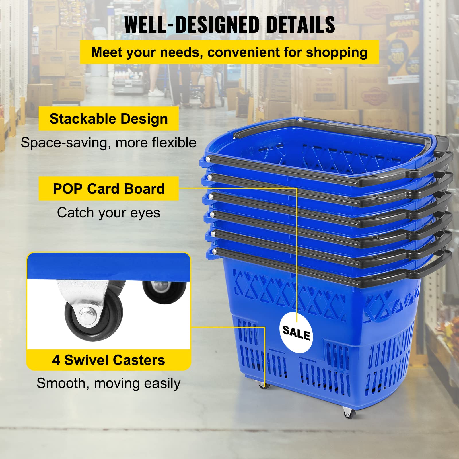 Foto 7 pulgar | Carritos De Compras Mophorn Blue Con Asas, Capacidad De Carga De 34 Kg - Venta Internacional.