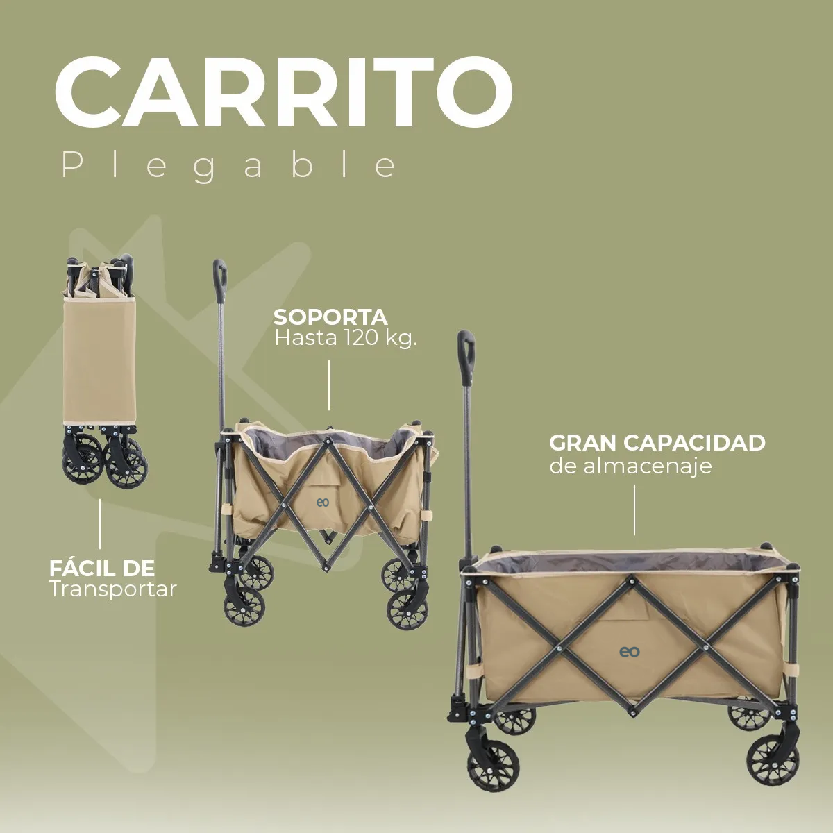 Foto 3 pulgar | Carrito Plegable Multiusos De Carga Reforzado Eo Safe Imports Esi-20696 Beige