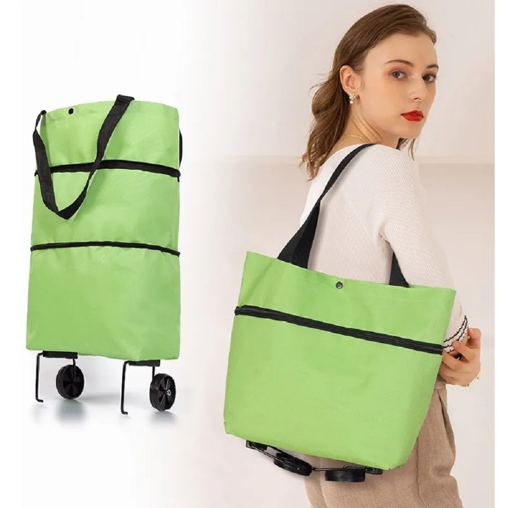 Foto 3 pulgar | Bolso con Ruedas Plegable Oxford para Compras color Verde