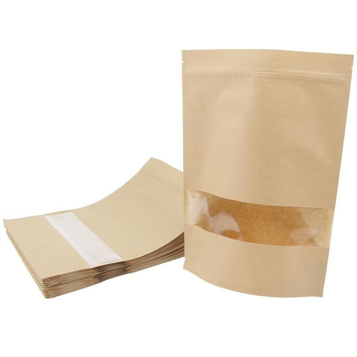 Bolsa Kraft Greenlife para Alimentos con Ventana Cuadrada 14x22cm 100pzs