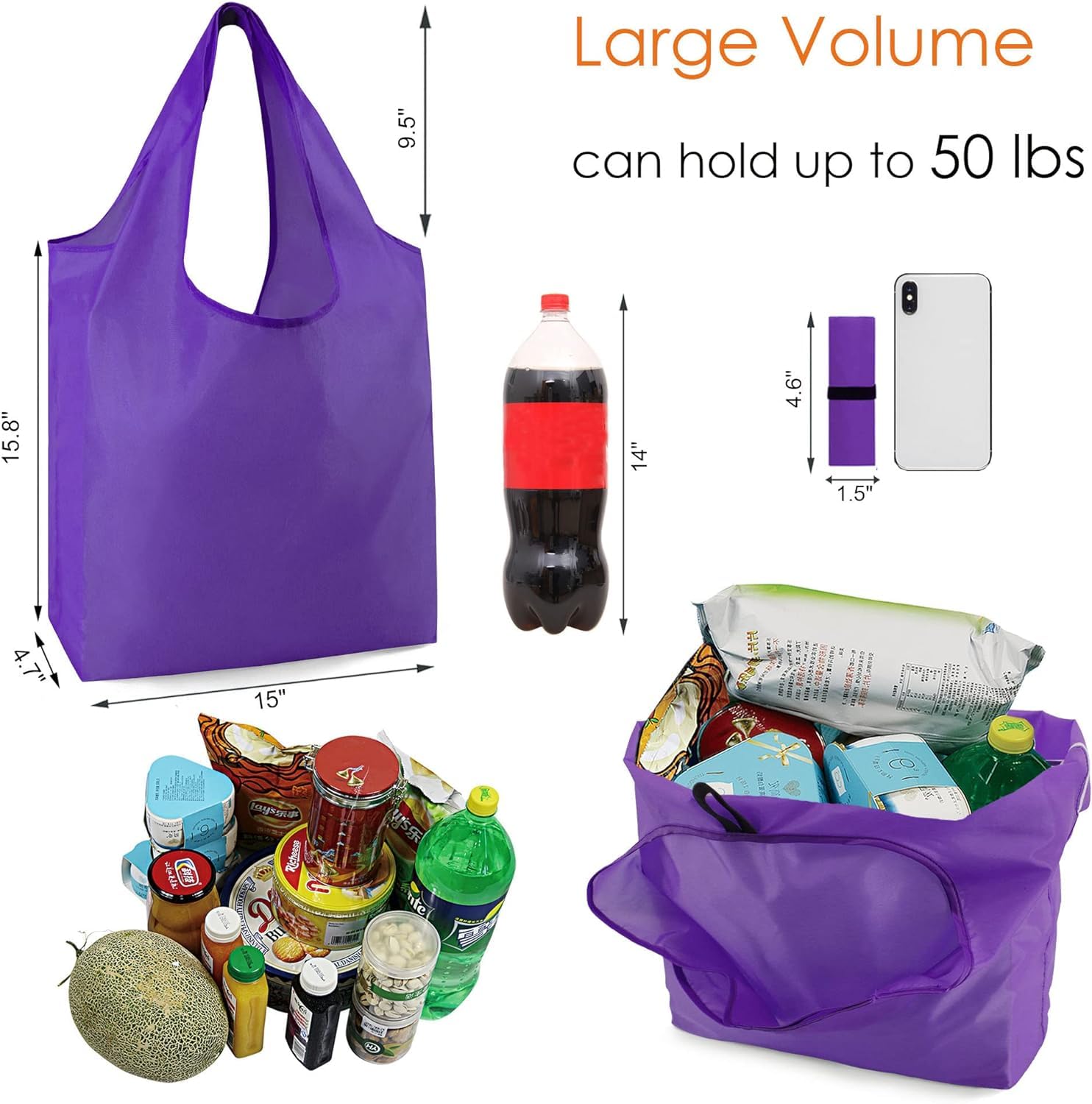 Foto 2 | Bolsas De Compras Reutilizables Beegreen, Color Morado, Paquete De 10, Lavables, 23 Kg - Venta Internacional.