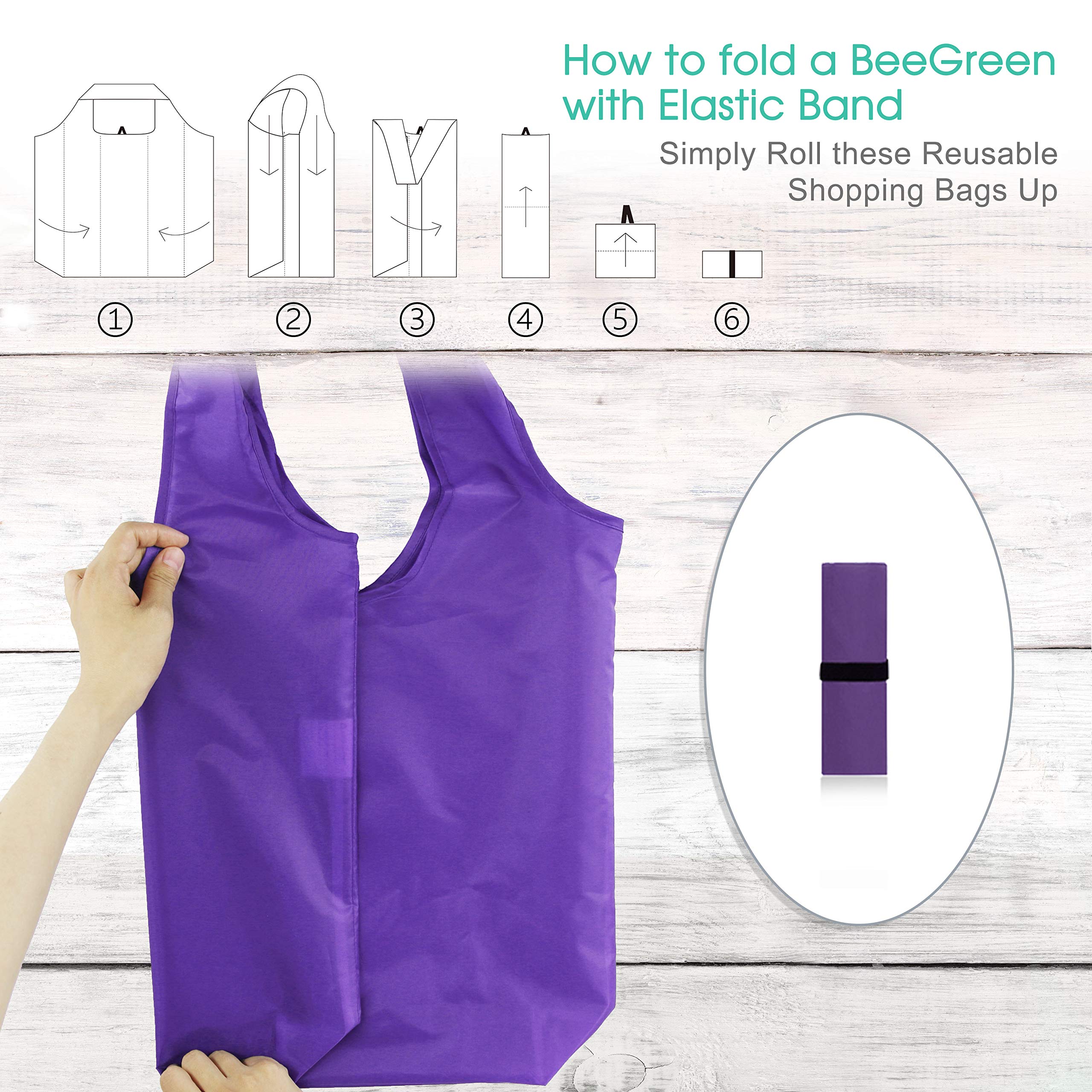 Foto 3 | Bolsas De Compras Reutilizables Beegreen, Color Morado, Paquete De 10, Lavables, 23 Kg - Venta Internacional.