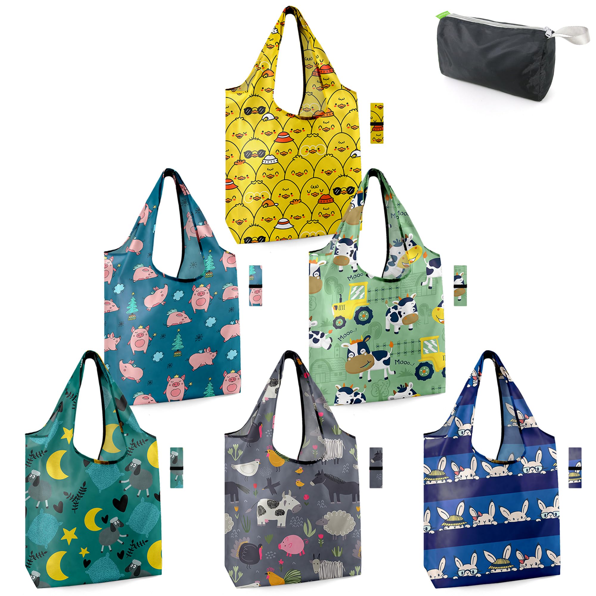 Bolsas De Supermercado Reutilizables Beegreen Farm Animals, Paquete De 6, 23 Kg - Venta Internacional.