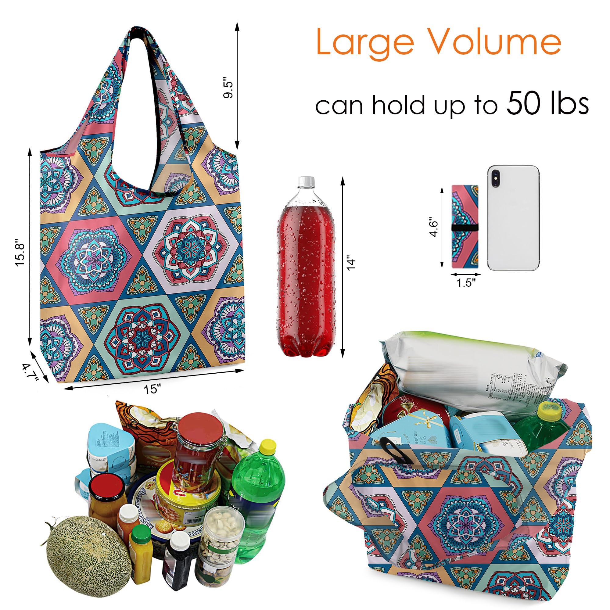 Foto 2 | Bolsas De Supermercado Reutilizables Beegreen Mandala Xl, 50 Kg, Paquete De 6 - Venta Internacional.
