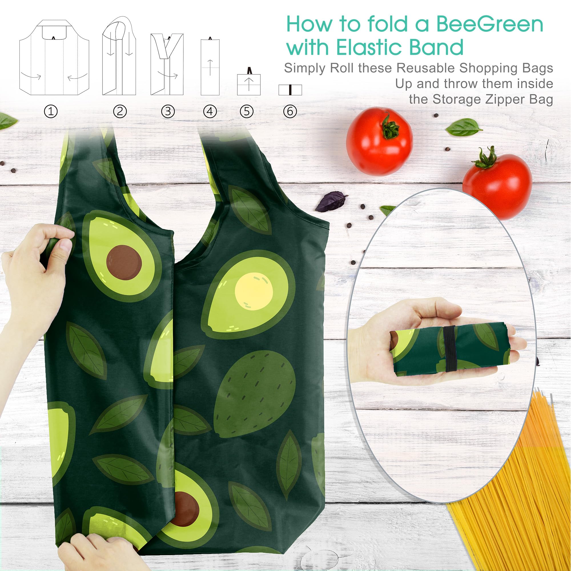 Foto 4 pulgar | Bolsas De Supermercado Reutilizables Beegreen Fruit, Arándanos Y Aguacates, Paquete De 6 - Venta Internacional.
