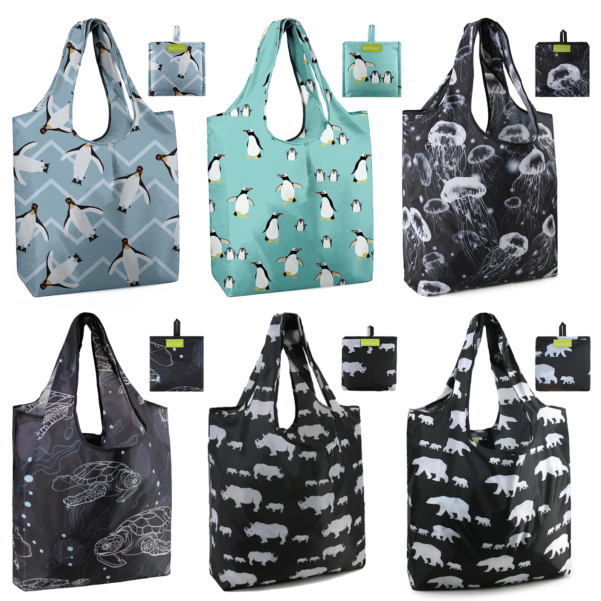 Foto 1 | Bolsas De Supermercado Reutilizables Beegreen Plegables Resistentes Al Agua, Paquete De 6 - Venta Internacional.