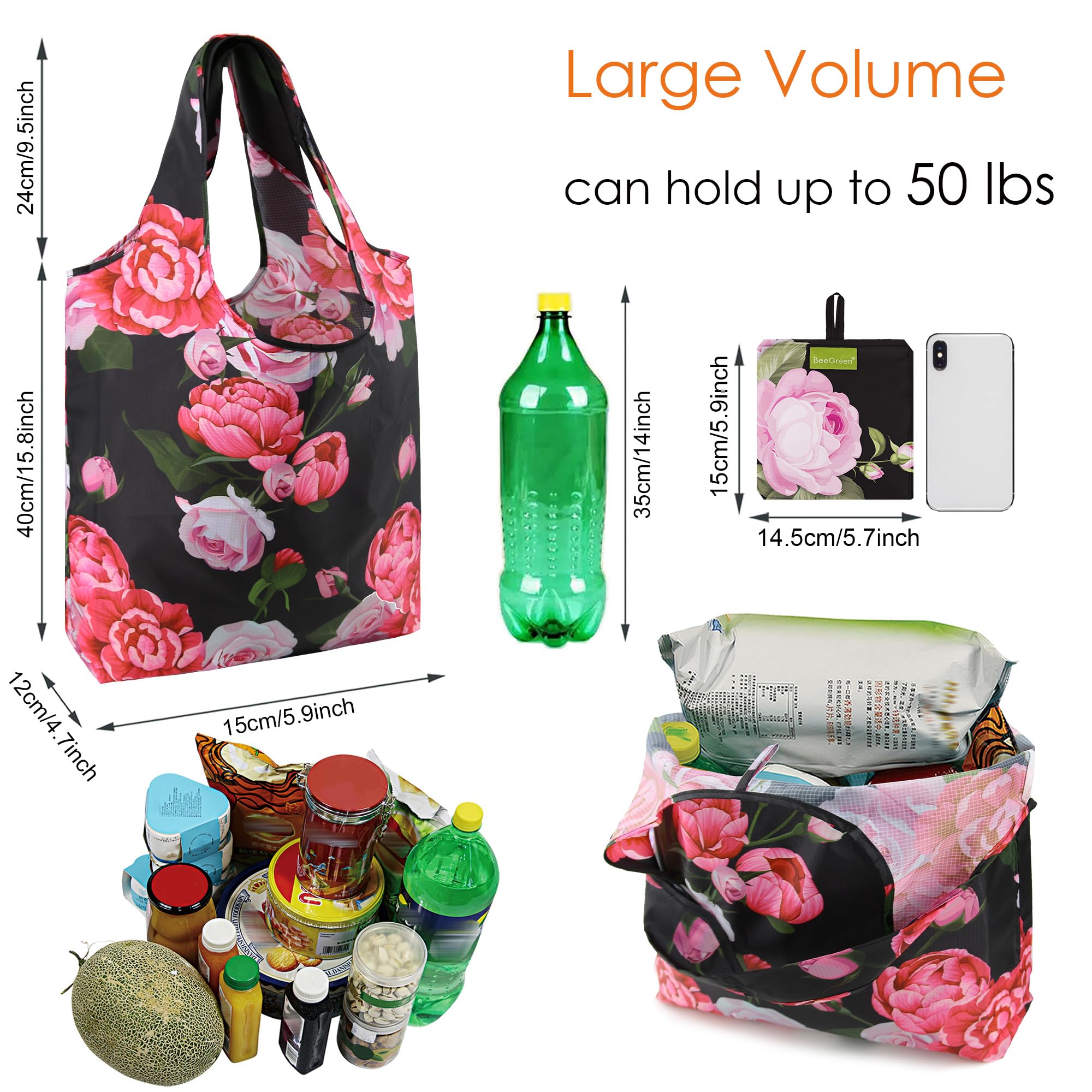 Foto 2 | Bolsas De Supermercado Reutilizables Beegreen Plegables De Poliéster Para Mujer - Venta Internacional.