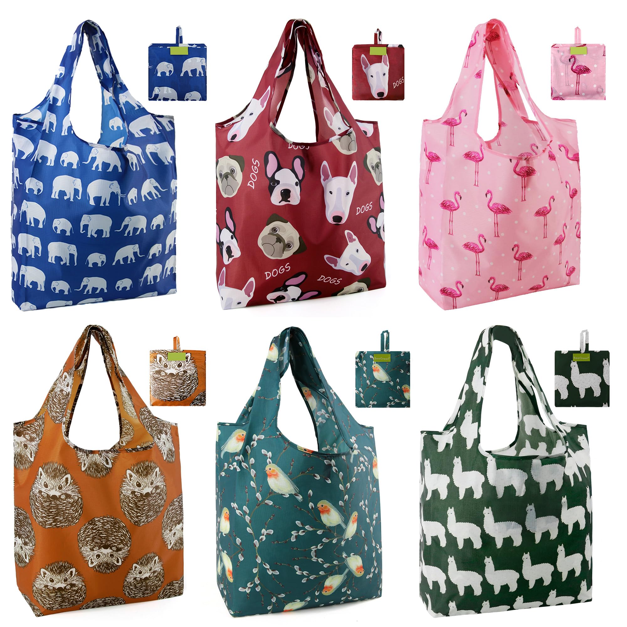 Foto 2 pulgar | Juego De 6 Bolsas De Supermercado Reutilizables Beegreen Animal Lover De Poliéster - Venta Internacional.