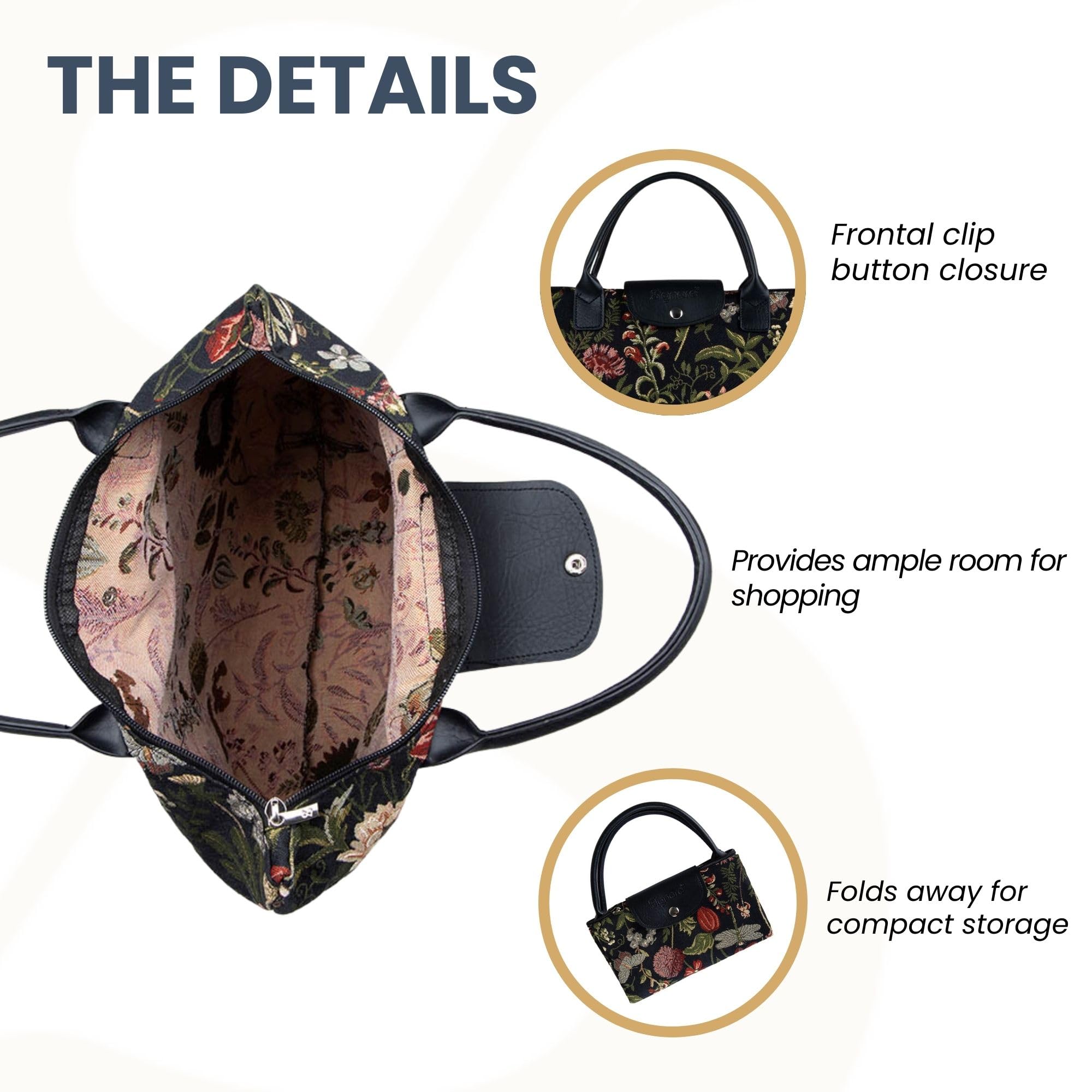 Foto 4 | Bolsa Plegable Con Diseño De Peonía Floral Y Reutilizable - Venta Internacional.