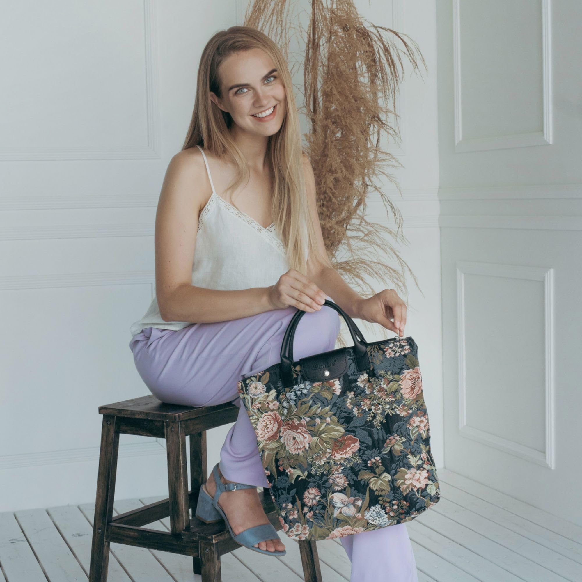 Foto 6 pulgar | Bolsa Plegable Con Diseño De Peonía Floral Y Reutilizable - Venta Internacional.