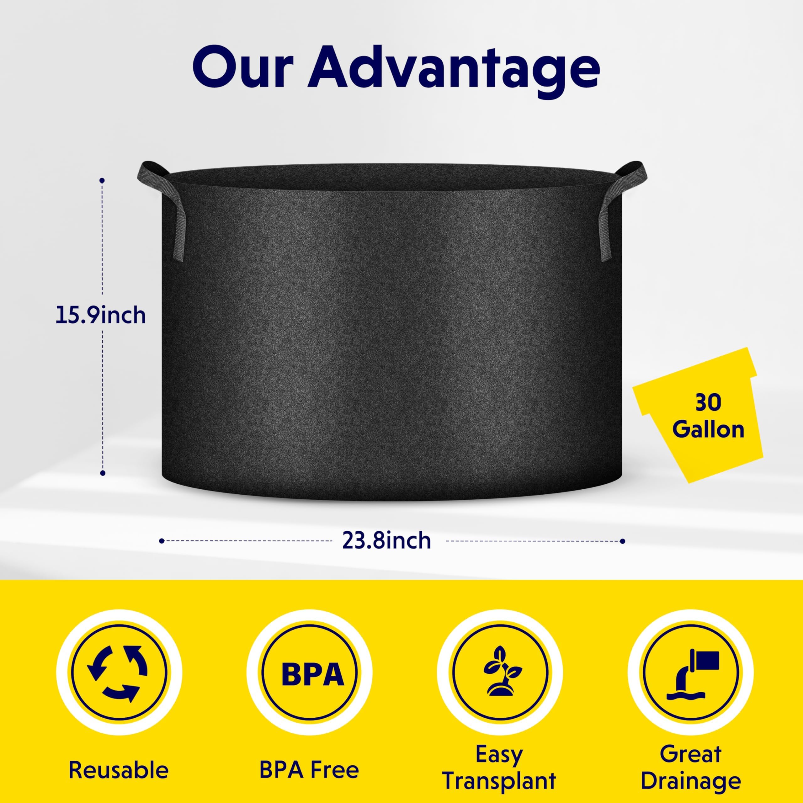 Foto 2 | Grow Bags Ipower, Tela No Tejida De 30 Galones (113,6 Litros), 5 Unidades, Color Negro - Venta Internacional.