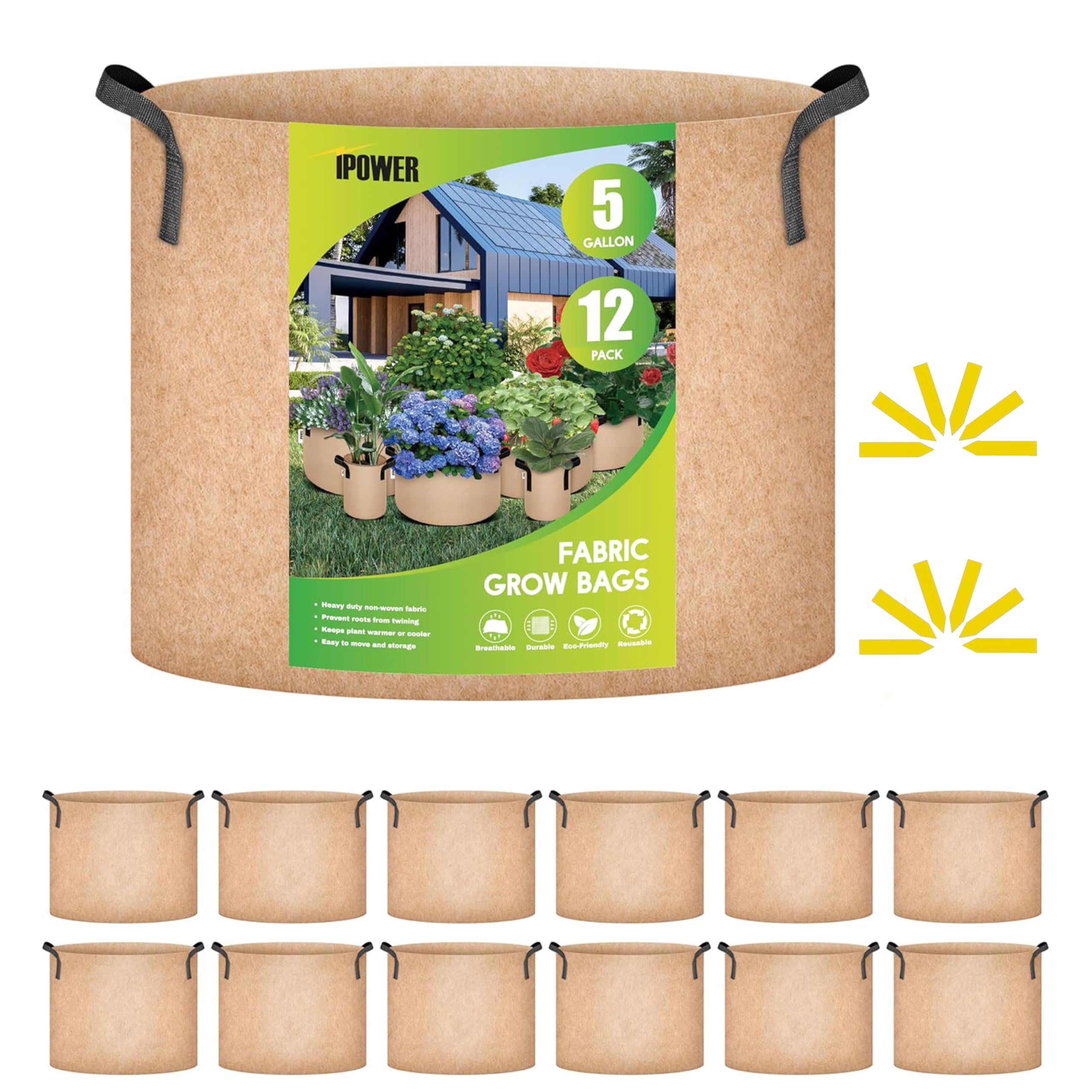 Foto 1 | Grow Bags Ipower, Paquete De 12 Unidades, 19 L, Tela No Tejida Resistente, Color Canela - Venta Internacional.