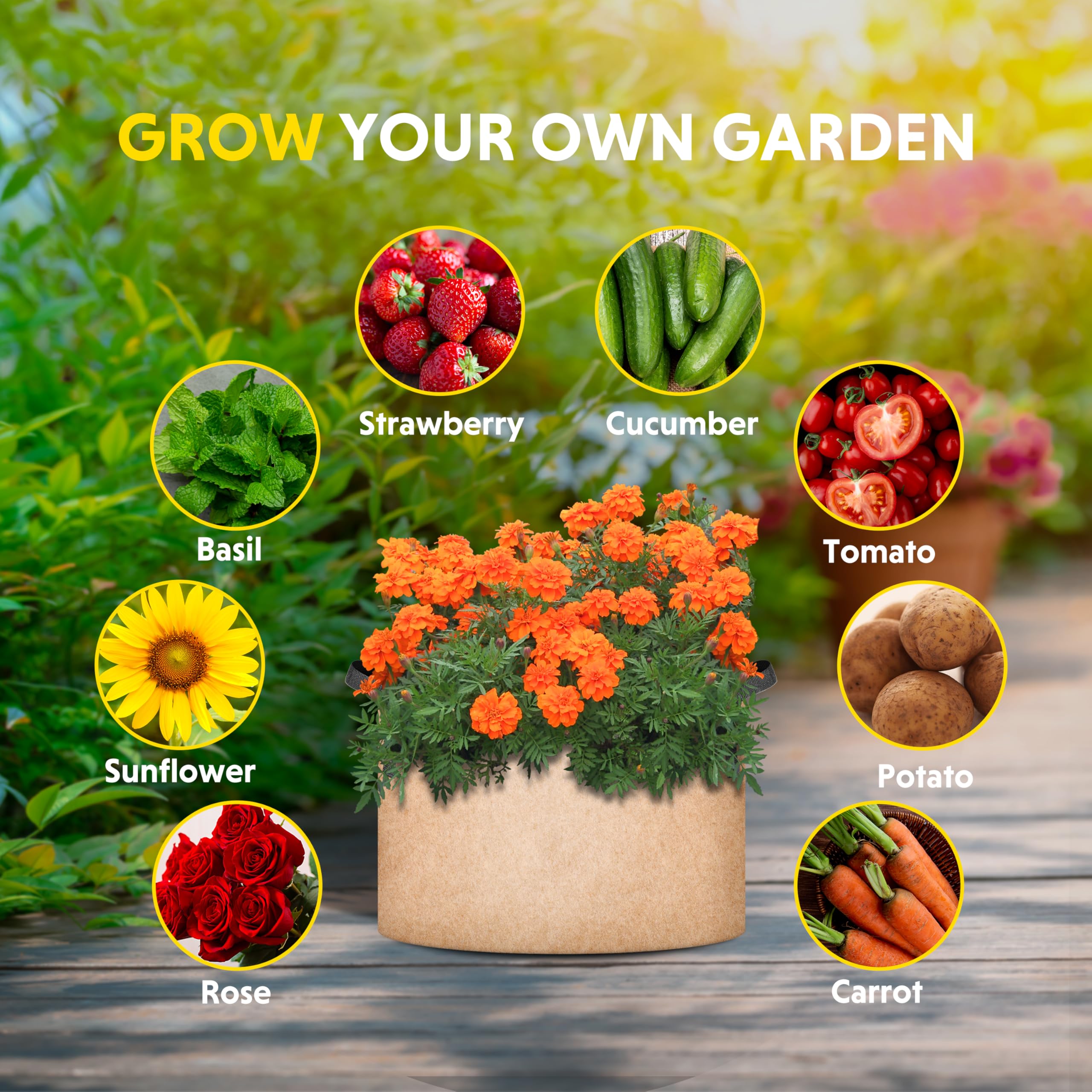 Foto 3 | Grow Bags Ipower, Paquete De 12 Unidades, 19 L, Tela No Tejida Resistente, Color Canela - Venta Internacional.
