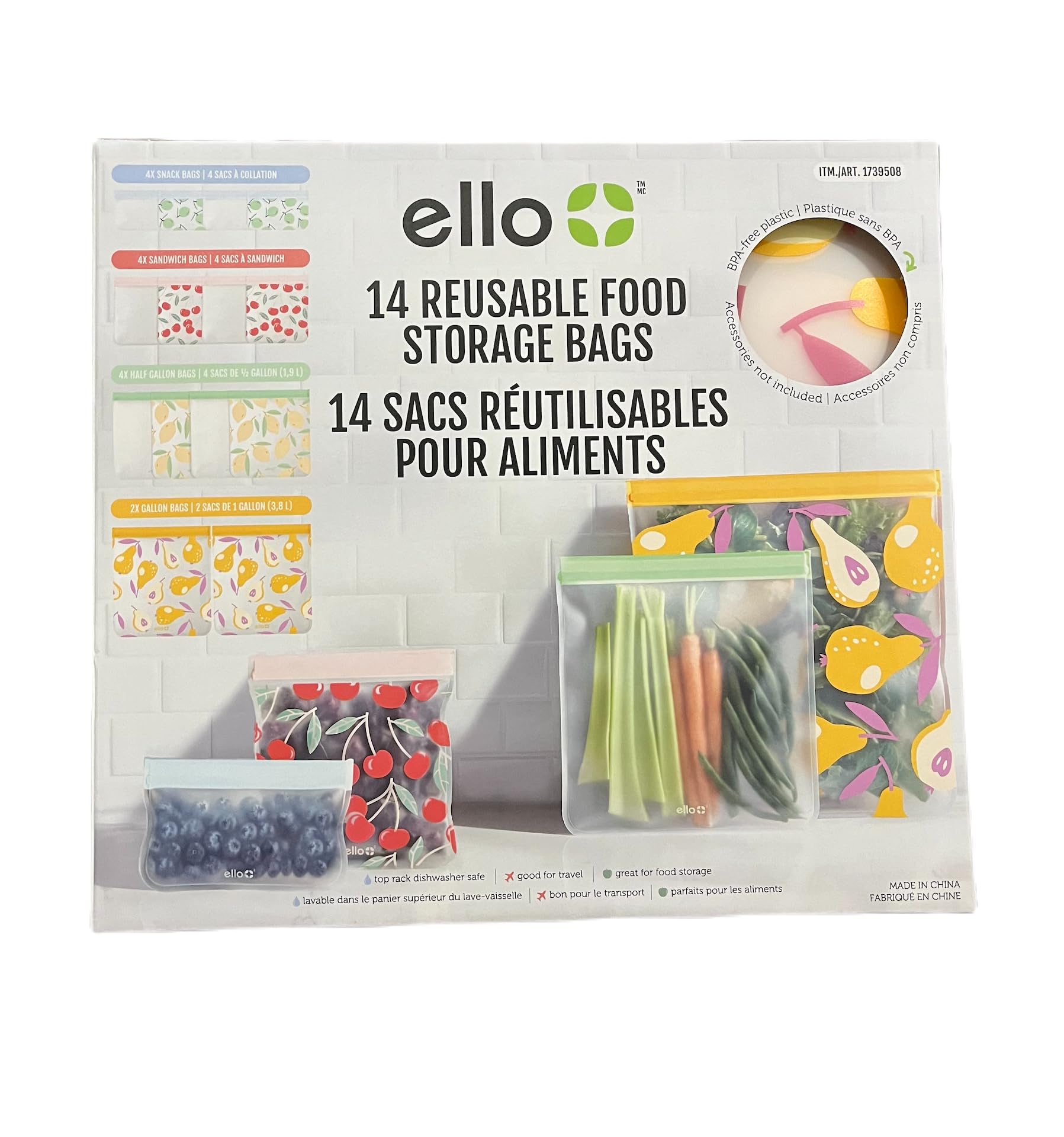 Foto 2 pulgar | Bolsas De Almacenamiento De Alimentos Reutilizables Ello 14 Bolsas Con Cremallera - Venta Internacional.