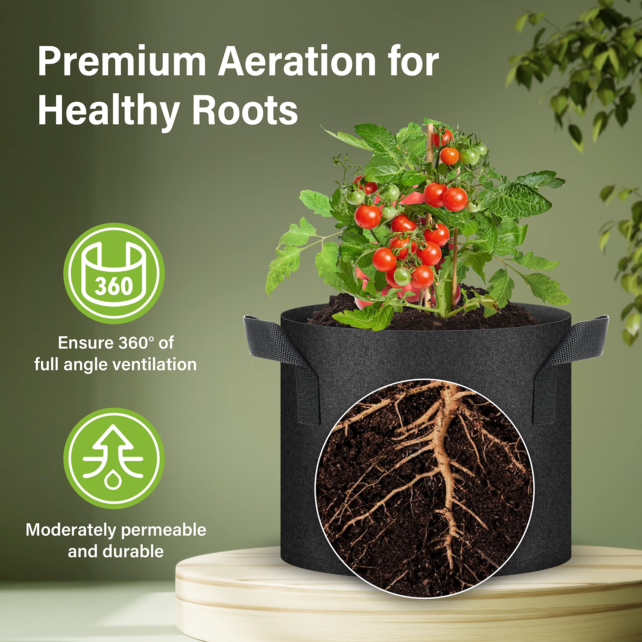 Foto 4 | Bolsas De Cultivo De Plantas Healsmart De 5 Galones  Paquete De 5  Para Vegetales Negros - Venta Internacional.