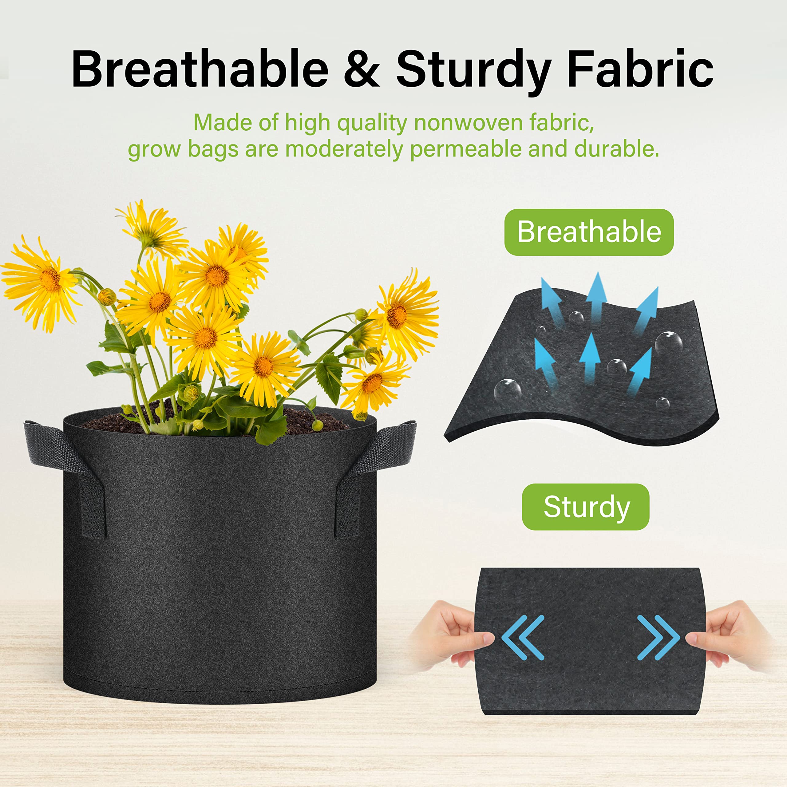 Foto 5 | Bolsas De Cultivo De Plantas Healsmart De 5 Galones  Paquete De 5  Para Vegetales Negros - Venta Internacional.