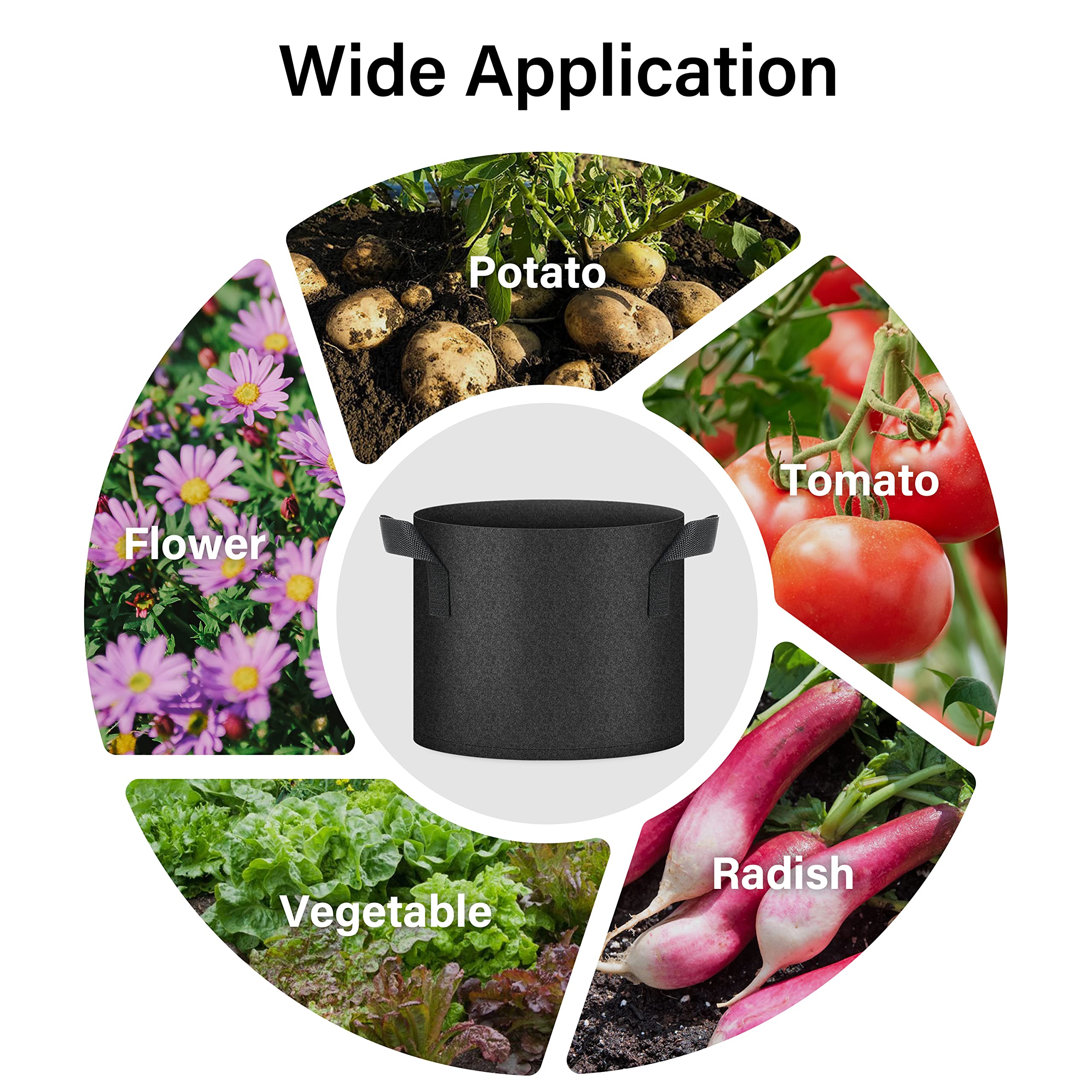 Foto 6 | Bolsas De Cultivo De Plantas Healsmart De 5 Galones  Paquete De 5  Para Vegetales Negros - Venta Internacional.