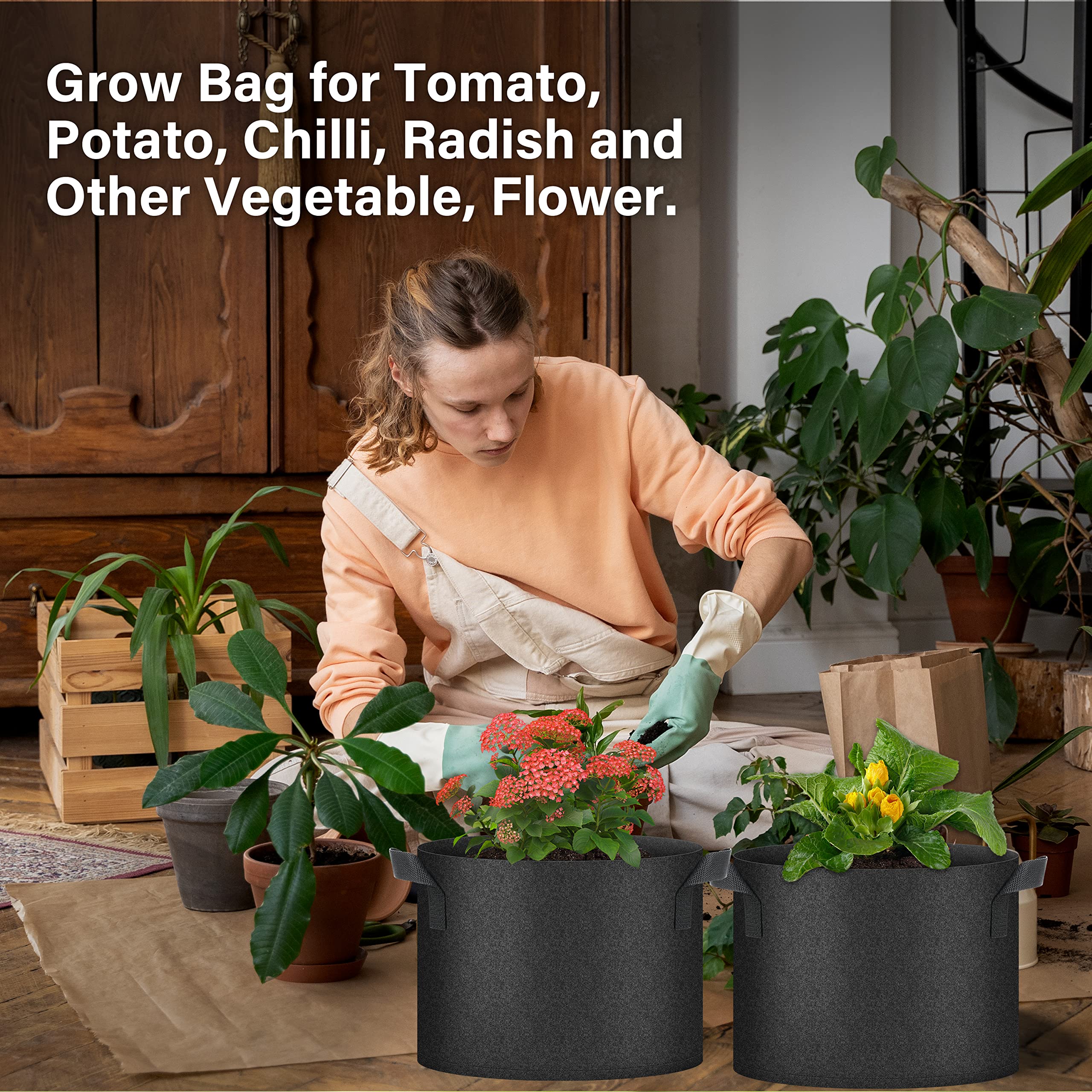 Foto 7 | Bolsas De Cultivo De Plantas Healsmart De 5 Galones  Paquete De 5  Para Vegetales Negros - Venta Internacional.