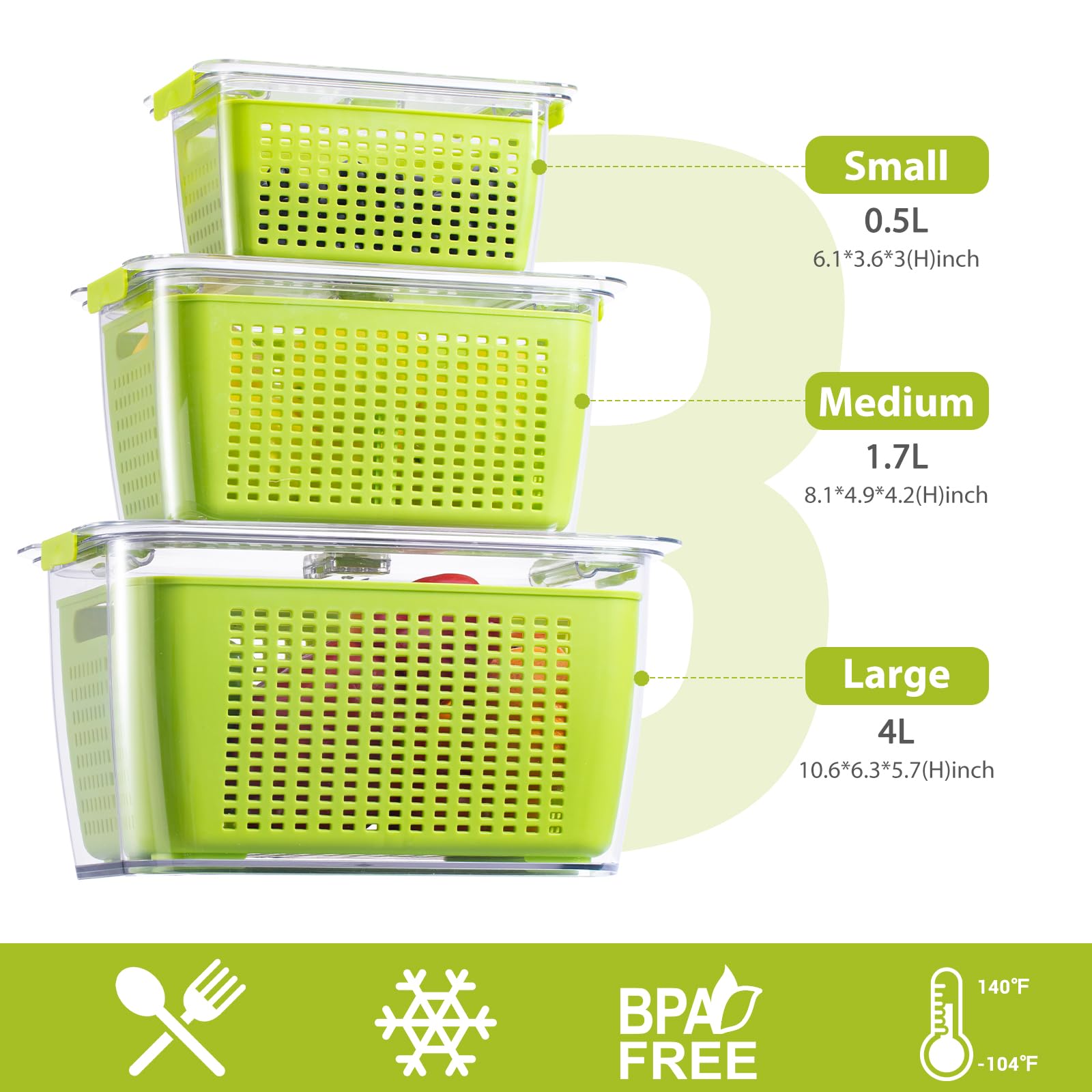 Foto 5 pulgar | Organizador De Nevera Fresh Container Luxear Produce Saver, Paquete De 3 - Venta Internacional.