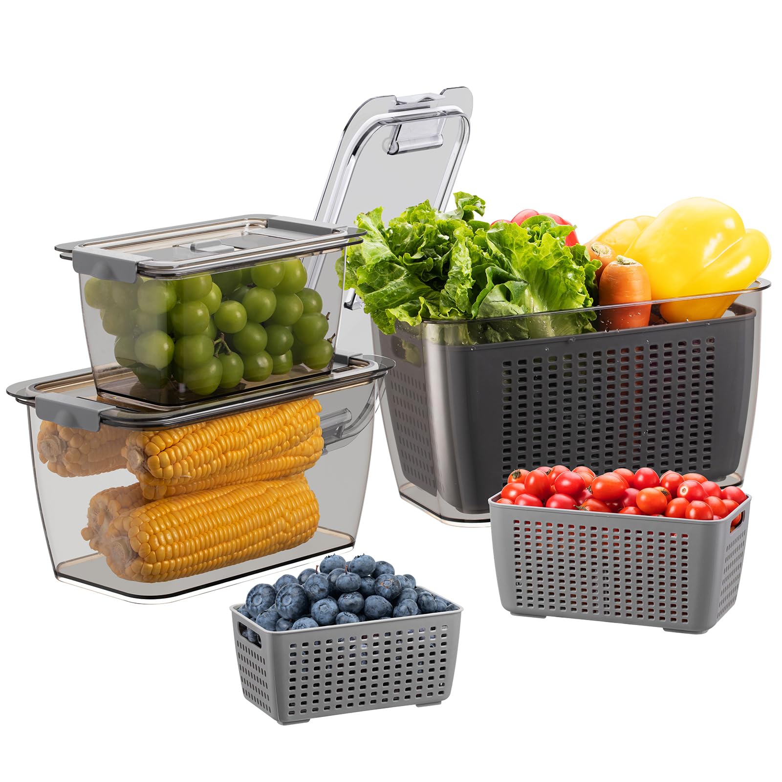 Contenedores De Almacenamiento Luxear Para Frutas Y Verduras Frescas, Paquete De 3, Color Gris - Venta Internacional.
