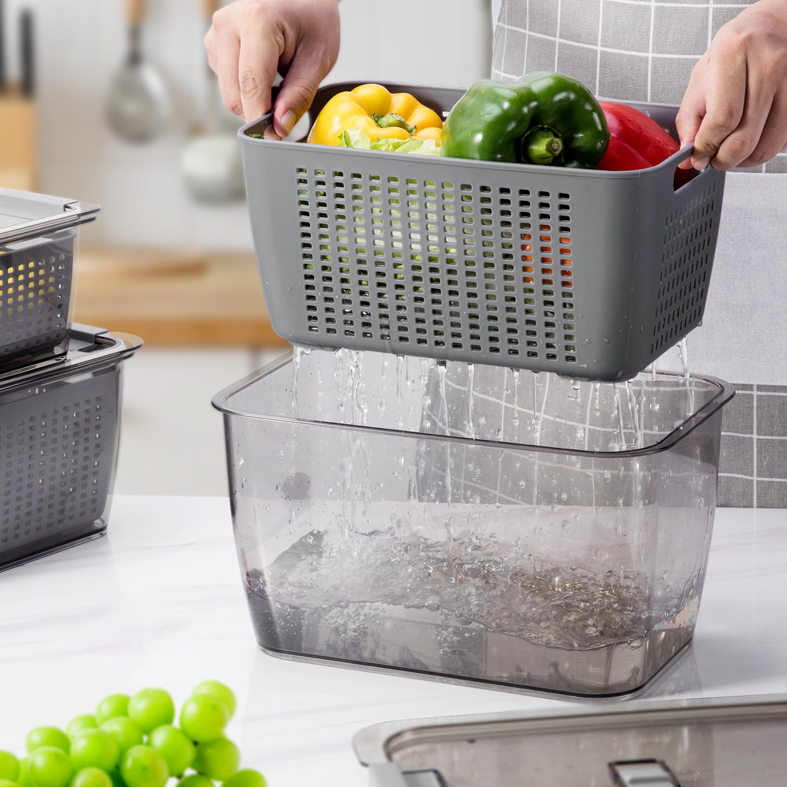 Foto 4 pulgar | Contenedores De Almacenamiento Luxear Para Frutas Y Verduras Frescas, Paquete De 3, Color Gris - Venta Internacional.