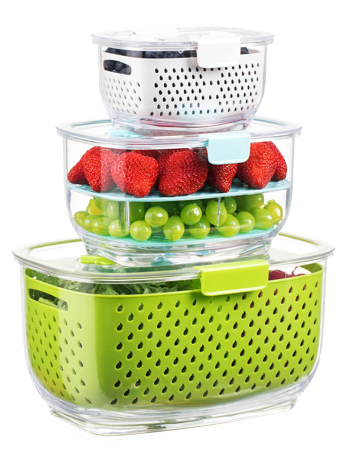 Foto 1 | Contenedores De Almacenamiento Luxear Fresh Produce, Juego De 3 Piezas, Color Verde - Venta Internacional.