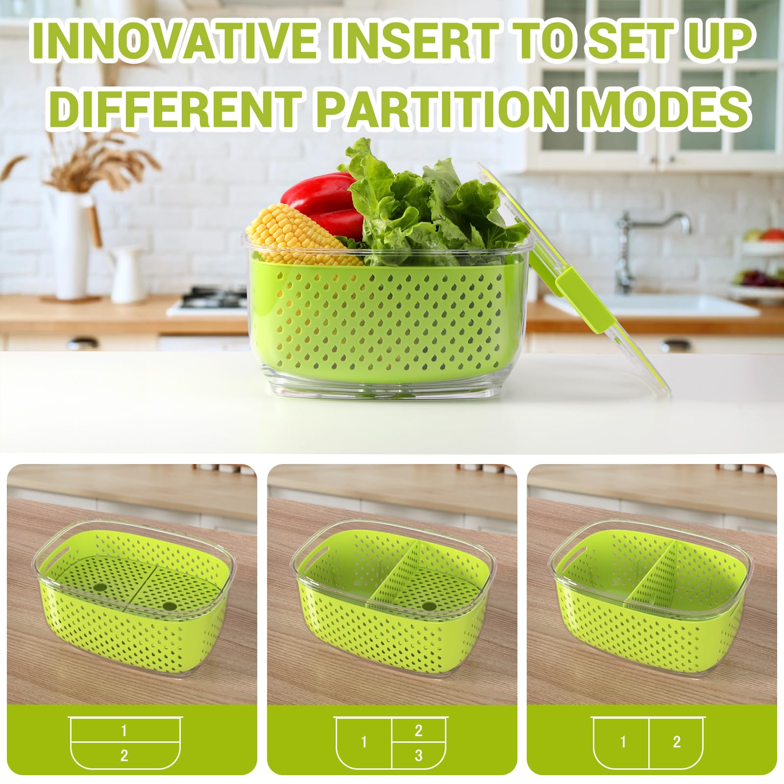Foto 5 | Contenedores De Almacenamiento Luxear Fresh Produce, Juego De 3 Piezas, Color Verde - Venta Internacional.
