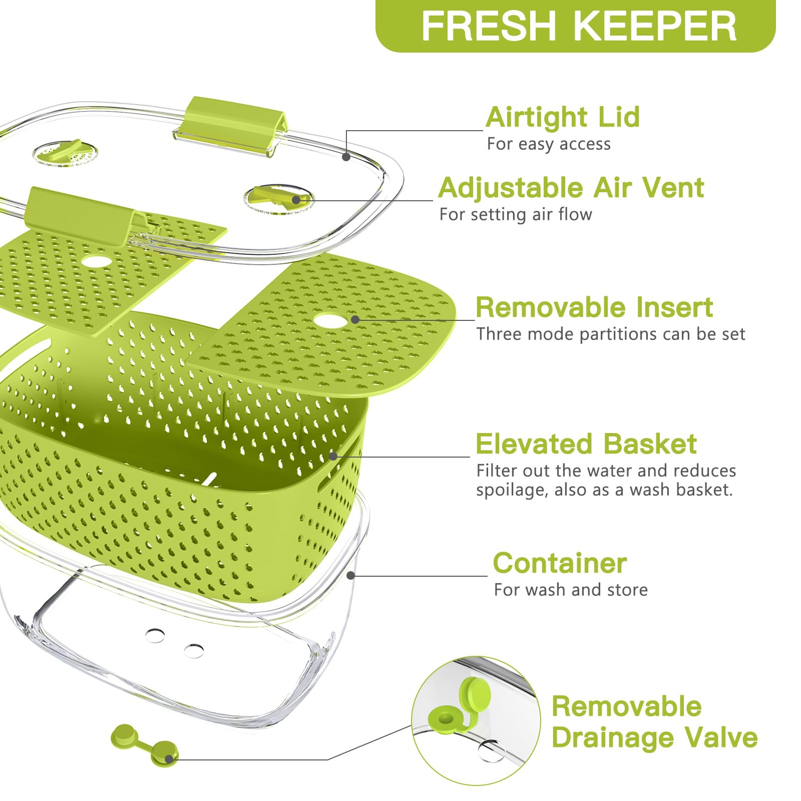 Foto 6 | Contenedores De Almacenamiento Luxear Fresh Produce, Juego De 3 Piezas, Color Verde - Venta Internacional.
