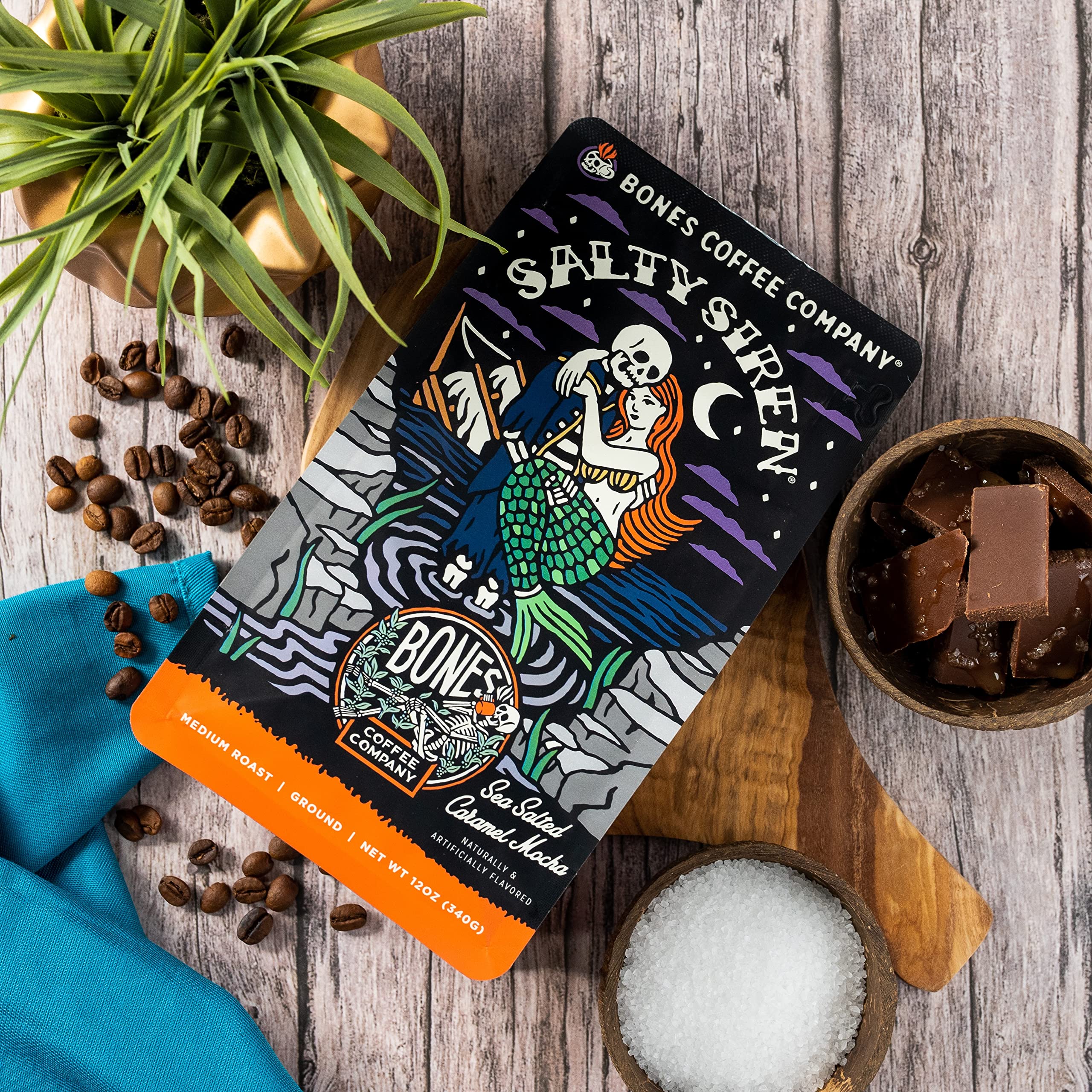 Foto 4 pulgar | Coffee Beans Bones Coffee Salty Siren Caramelo Chocolate 350g - Venta Internacional.