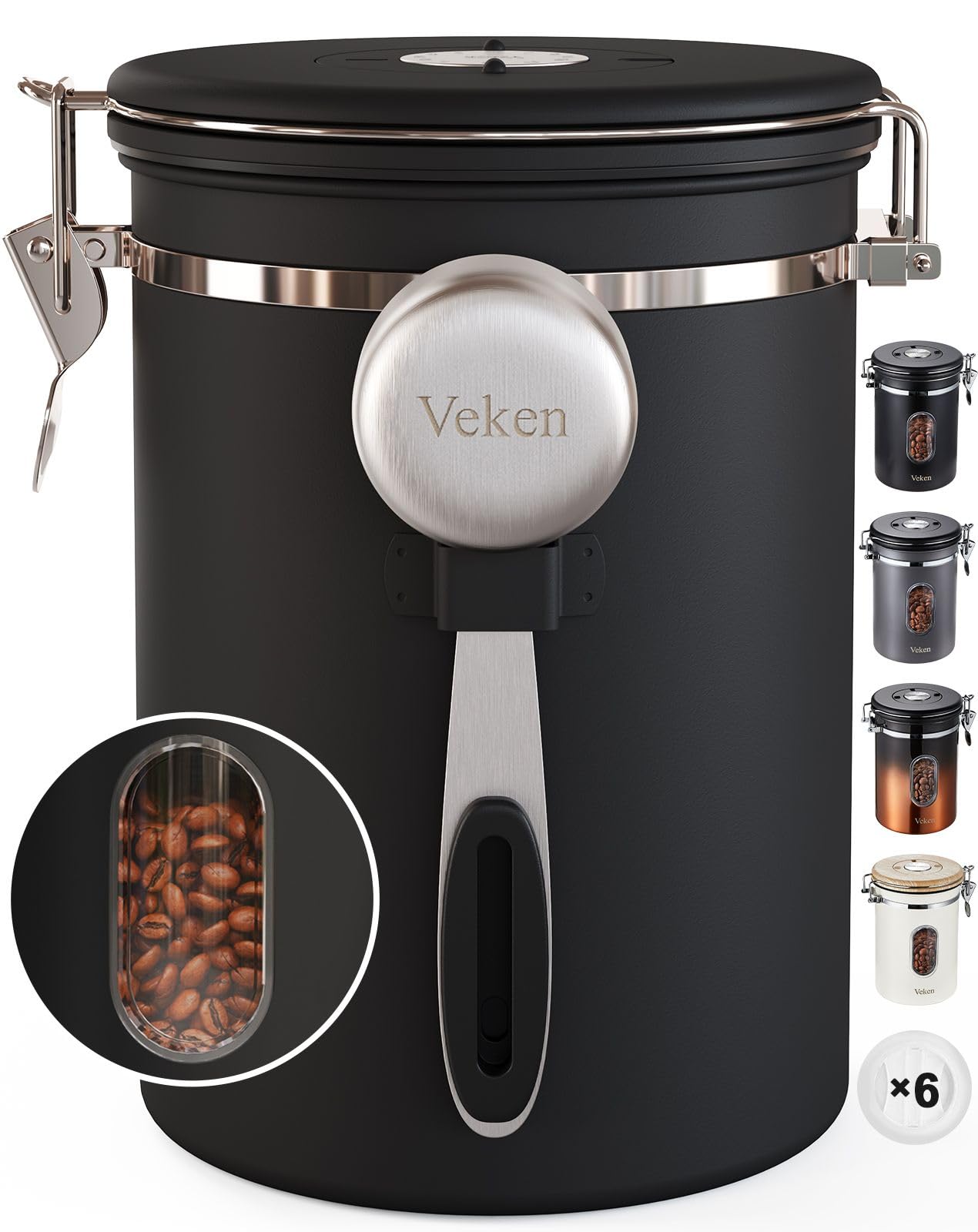 Foto 1 | Bote De Café Veken Hermético De Acero Inoxidable  650 Ml  Negro - Venta Internacional.
